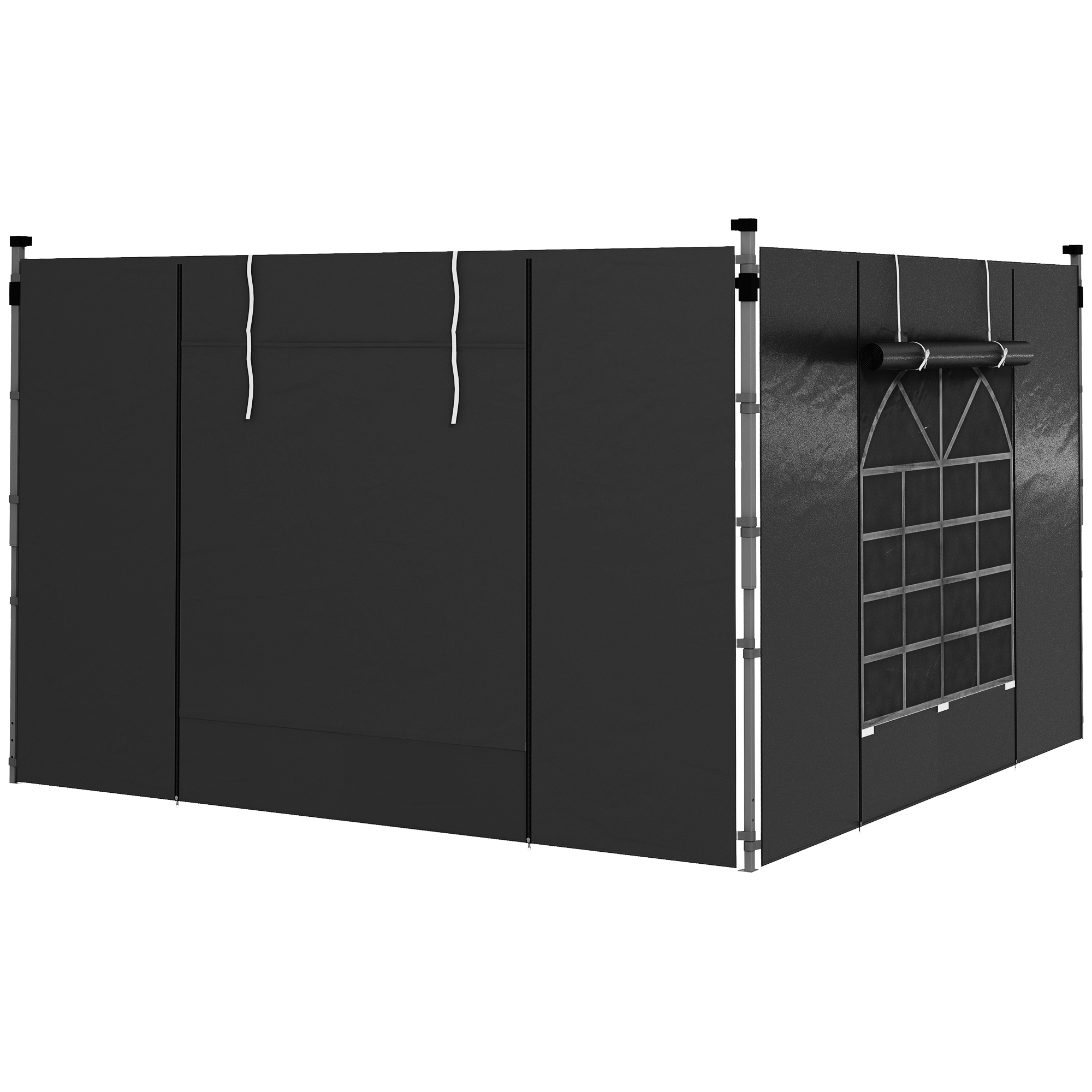 Gazebo Side Panels, 2 Pack Sides Replacement, for 3x3(m) or 3x6m Pop Up Gazebo, with Windows and Doors, Black - Life Essentials