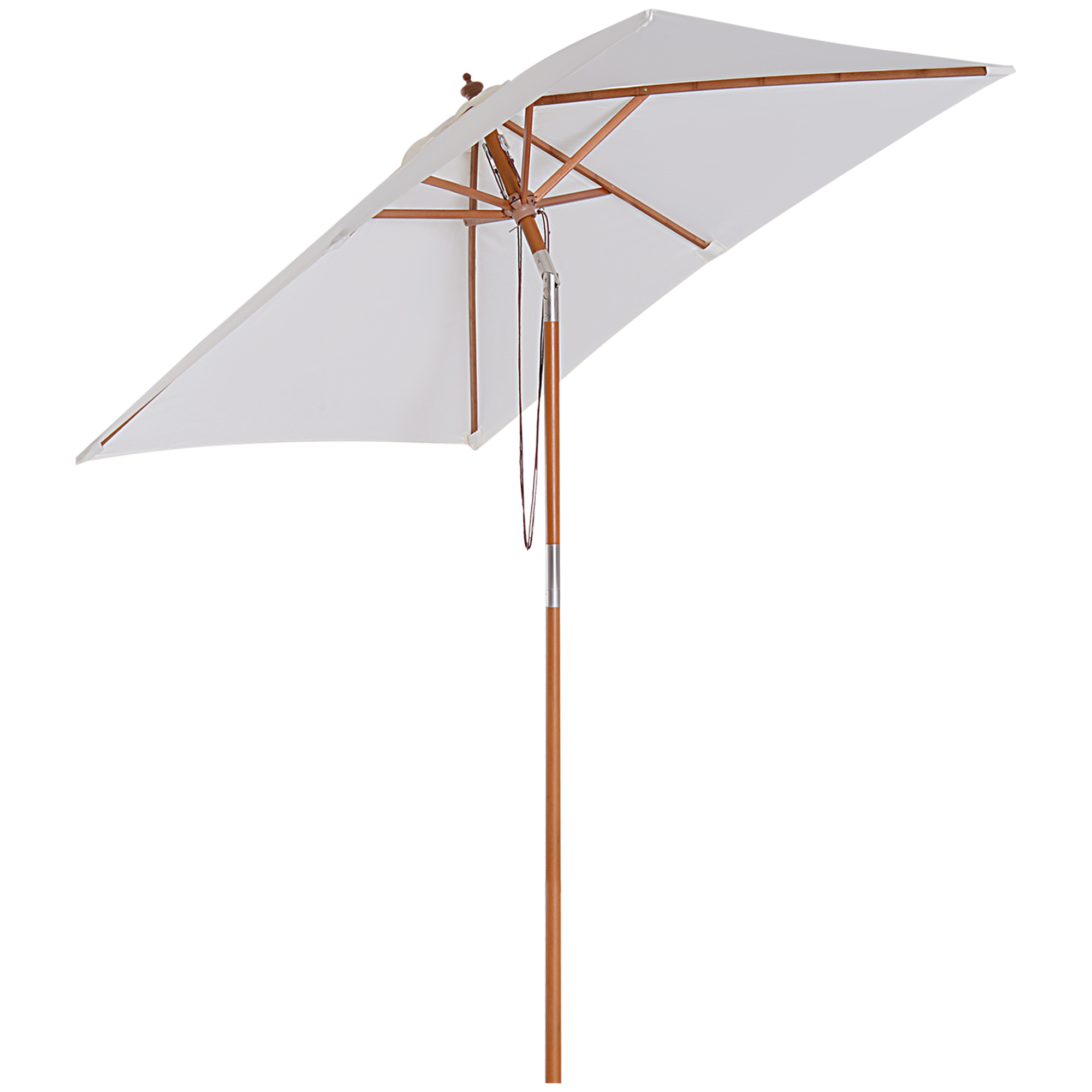 2m x 1.5m Patio Garden Parasol Sun Umbrella Sunshade Canopy Outdoor Backyard Furniture Fir Wooden Pole 6 Ribs Tilt Mechanism - Cream White - Life 