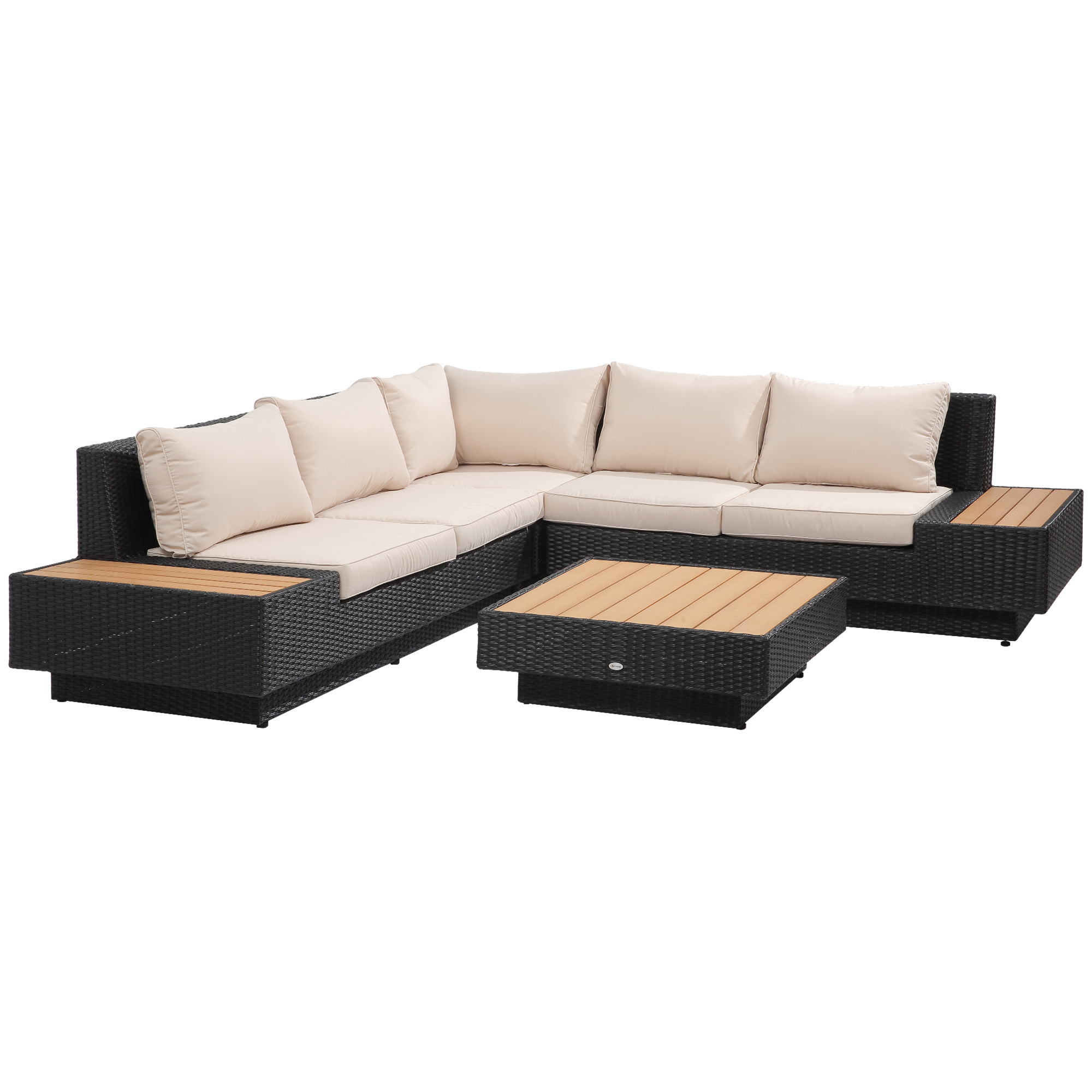 4 PCs Rattan Garden Furniture Outdoor Sectional Corner Sofa and Coffee Table Set Conservatory Wicker Weave with Armrest and Cushions Black - Life 