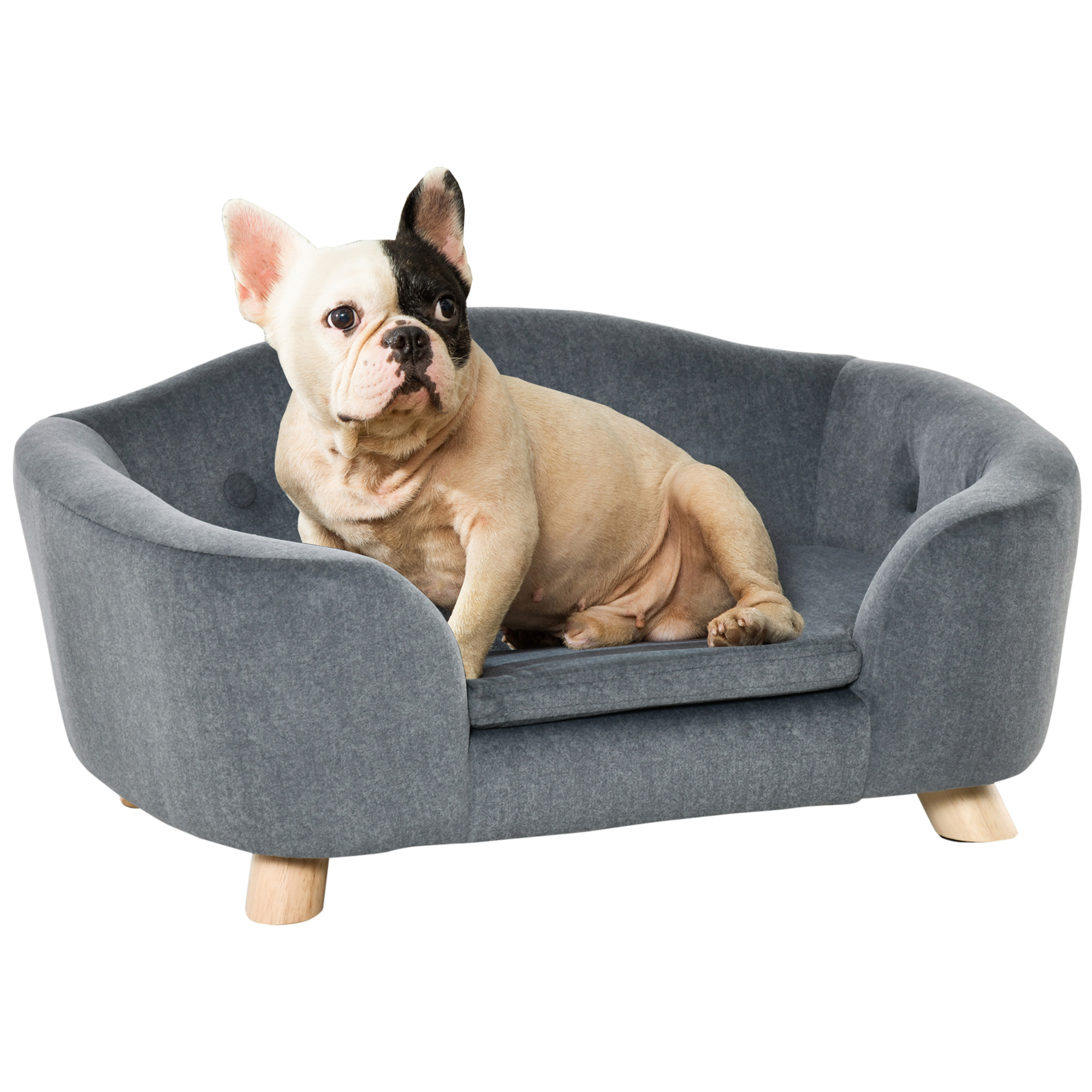 Pet Sofa, Dog Bed Couch, Puppy Kitten Lounge, with Wooden Frame, Short Plush Cover, Washable Cushion, for Small Dog, 70 x 47 x 30 cm, Grey - Life 