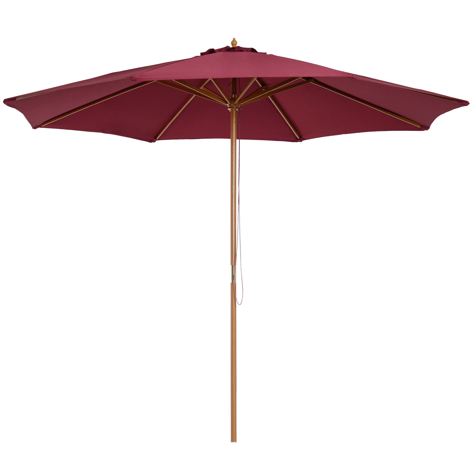 Bamboo Wooden Market Patio 8 Ribs Umbrella Garden Parasol - Wine Red - Life Essentials