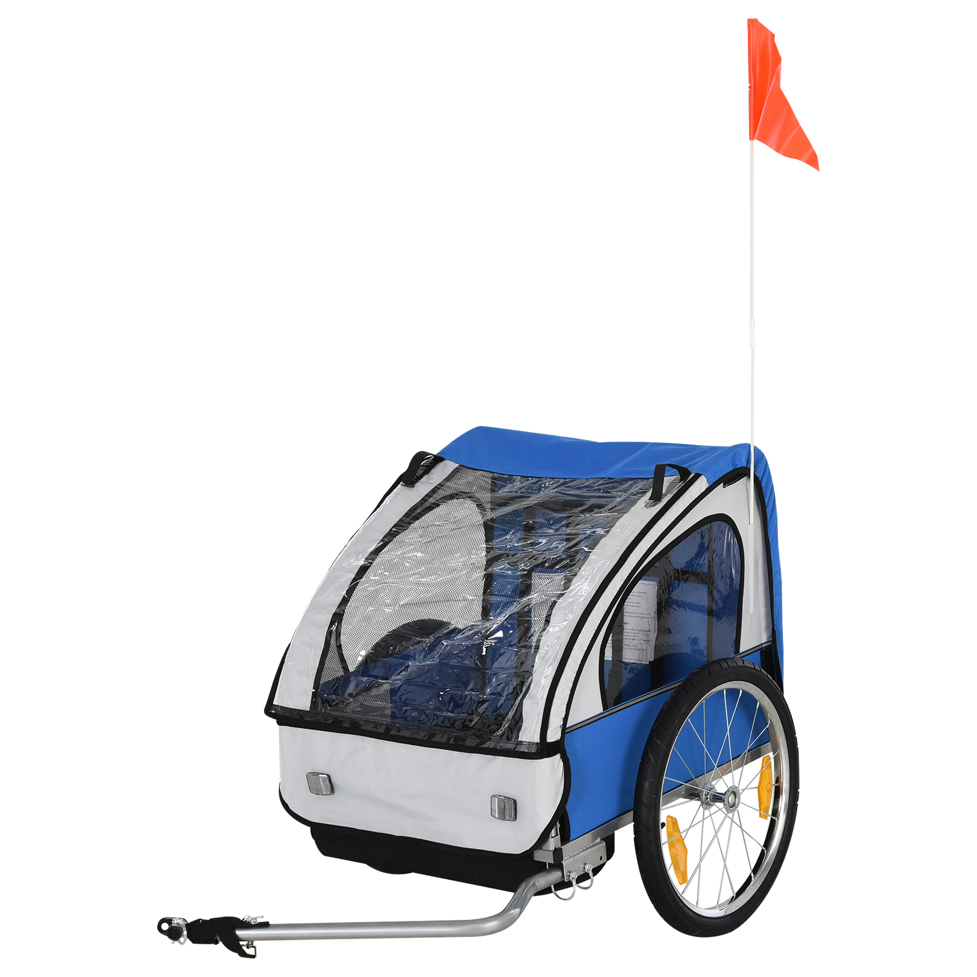 2 Seat Bike Trailer Bicycle wagon for Kids Child Steel Frame Safety Harness Seat Carrier Blue White 130 x 76 x 88 cm - Life Essentials