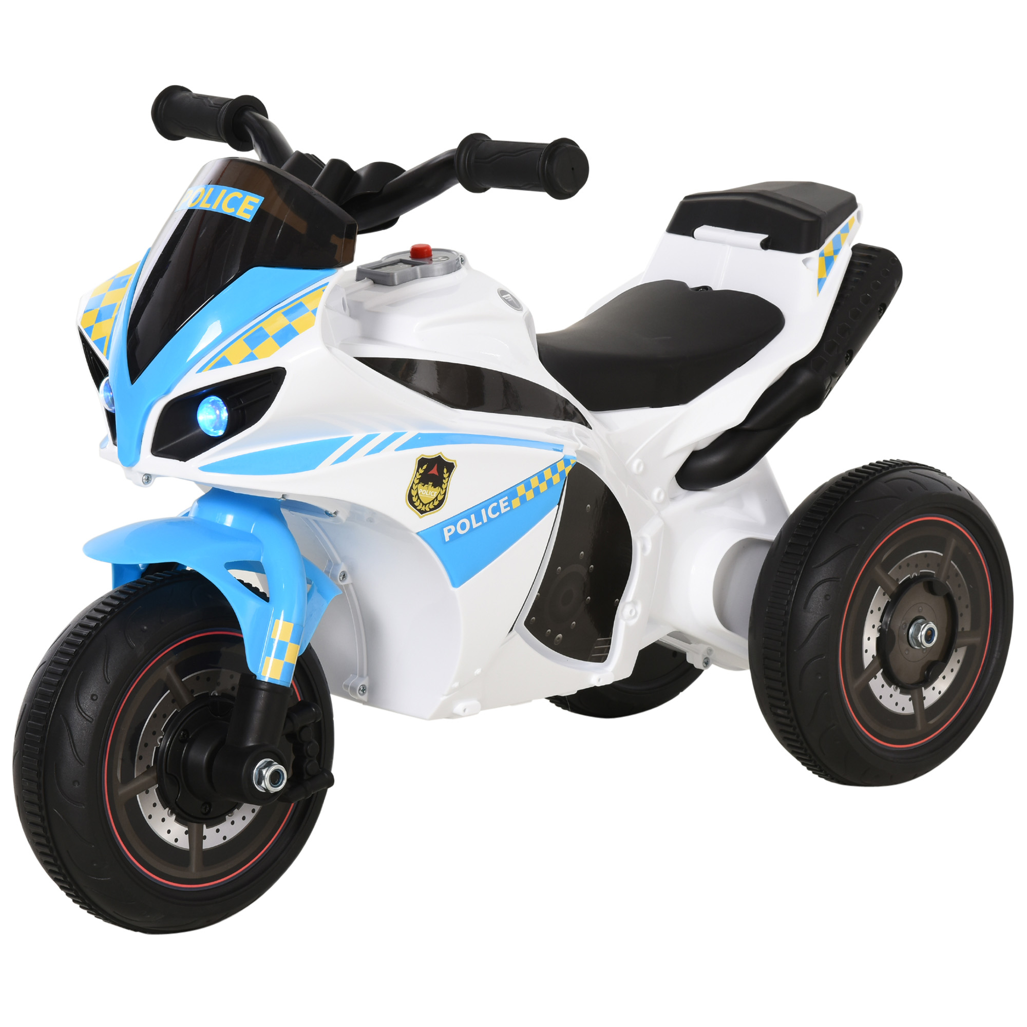 Kids Ride-On Police Bike 3-Wheel Vehicle w/ Music Lights Safe Seat Handlebars Toddler NO POWER Child Learning Fun Development 18-36 Months Blue - Life