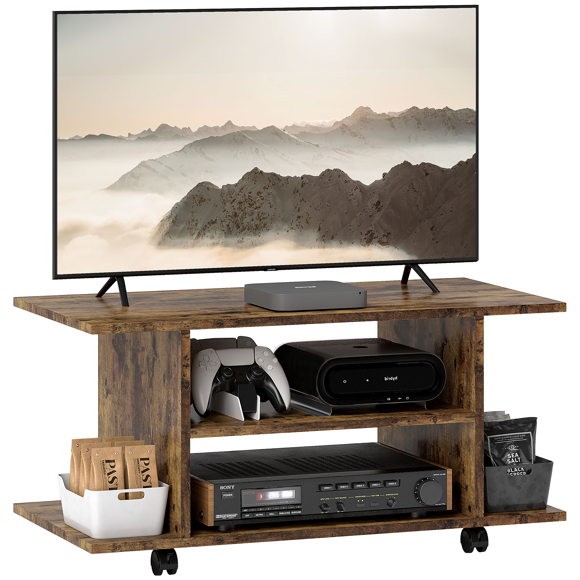 TV Stand - Modern TV Cabinet Stand with Storage Shelves Brown 80cm - Life Essentials