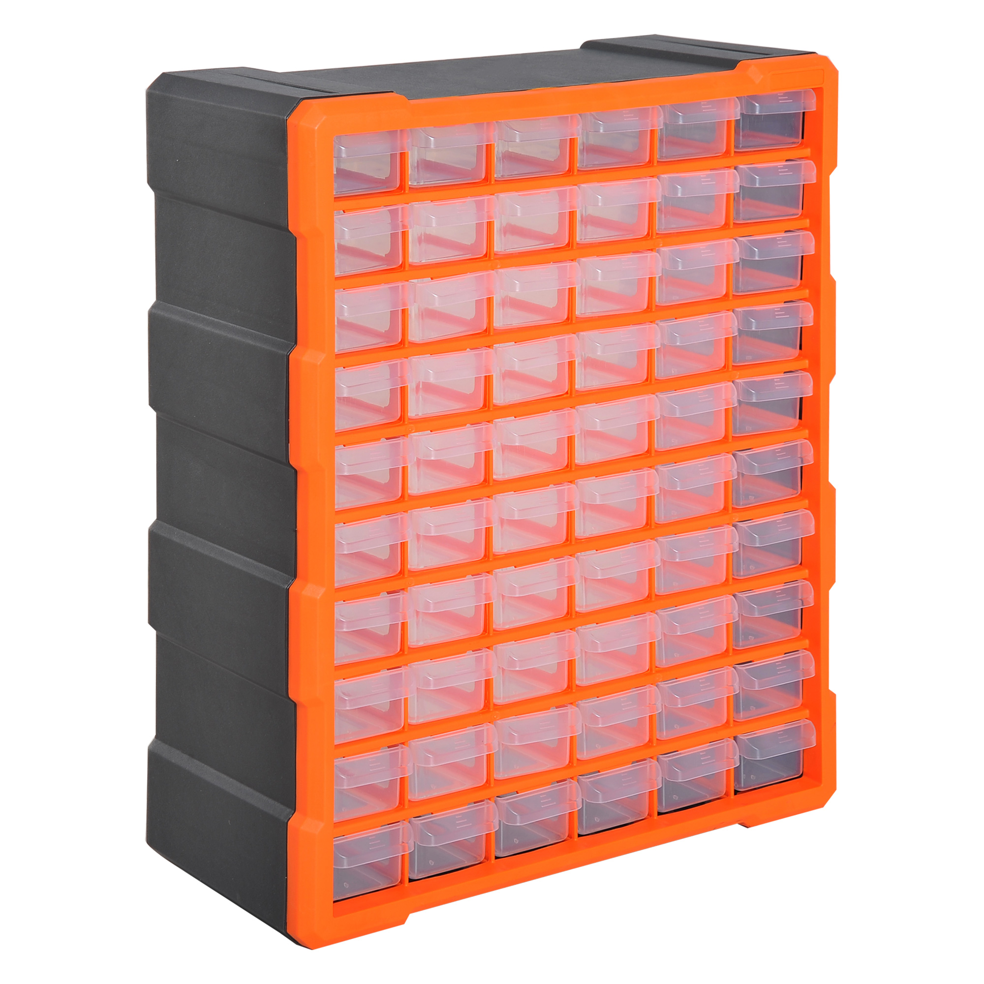 60 Drawers Parts Organiser Wall Mount Storage Cabinet Garage Small Nuts Bolts Tools Clear Orange - Life Essentials