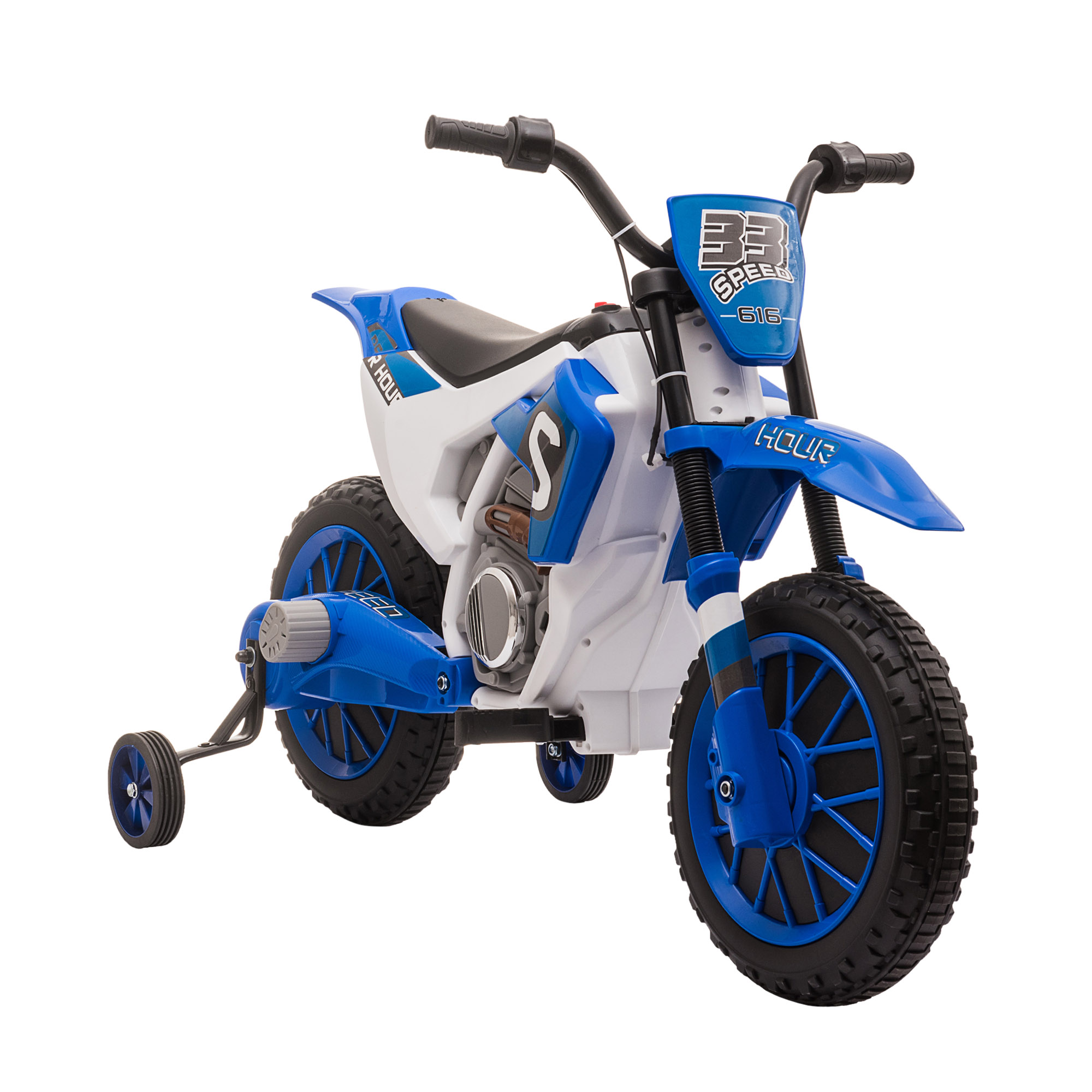 12V Kids Electric Motorcycle Ride On with Training Wheels - Blue - Life Essentials