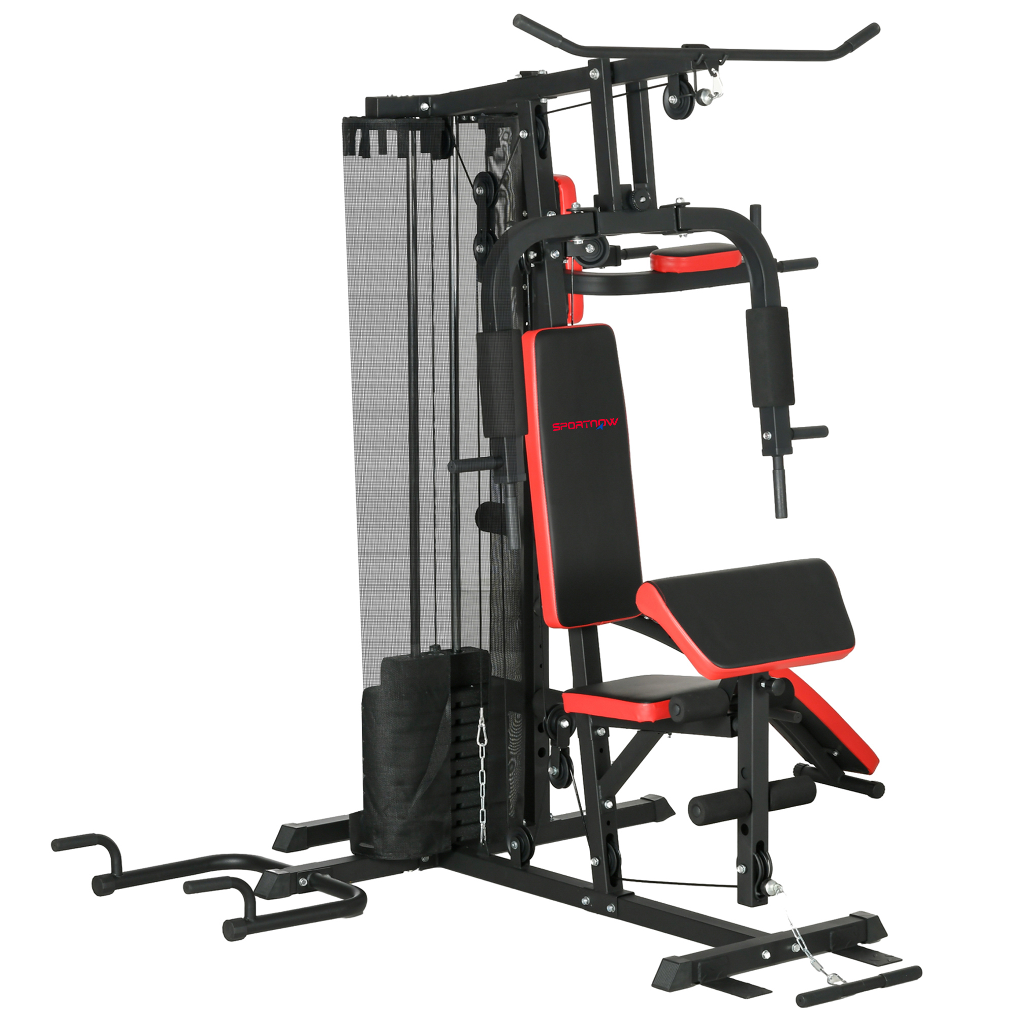 SPORTNOW Multi Gym Workout Station, Weight Machine with 65kg Weight Stack, Sit up Bench, Push up Stand, Dip Station - Life Essentials