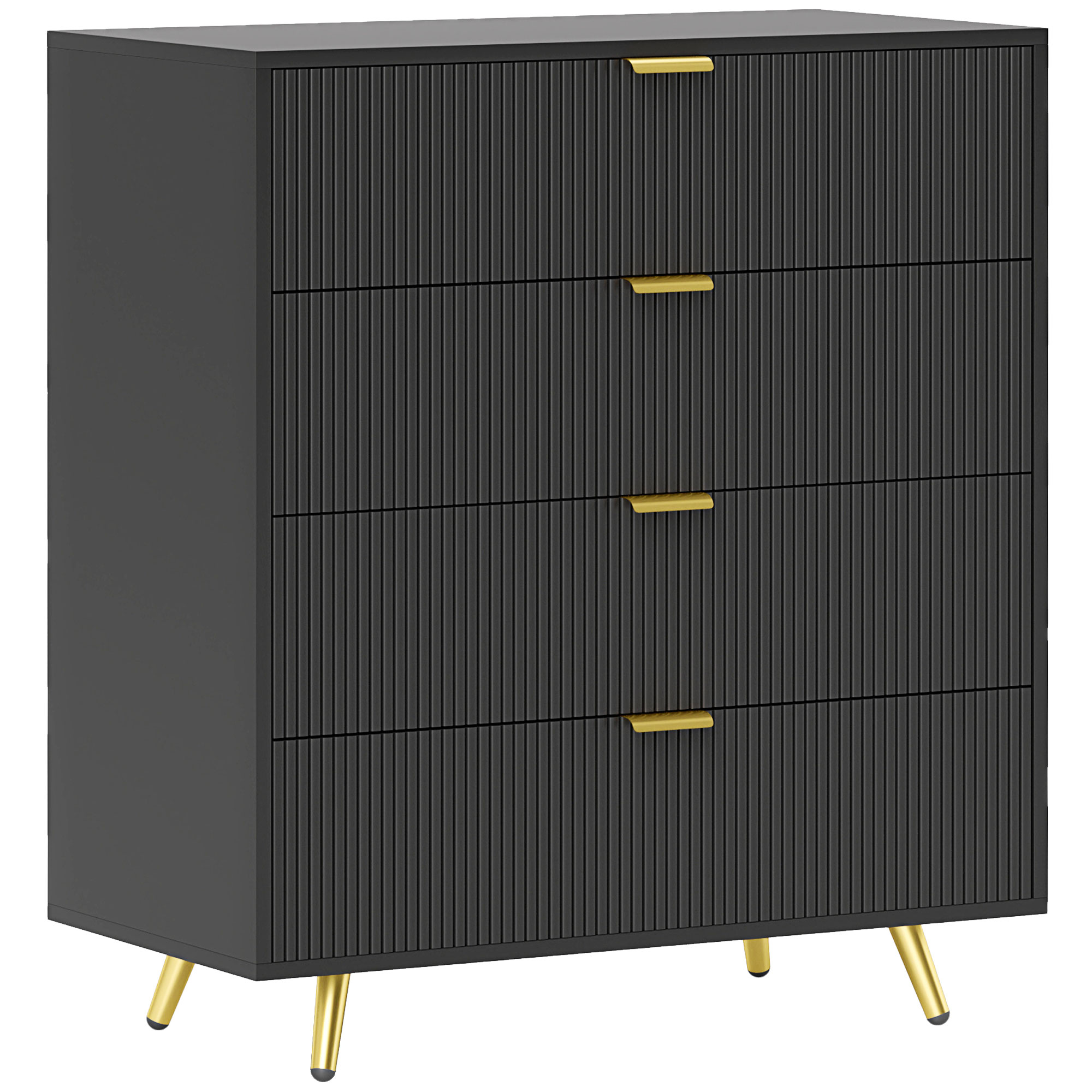 GOLDRAY Black Chest of Drawers - Medium-sized, 4 Drawers, Gold Handles - Life Essentials