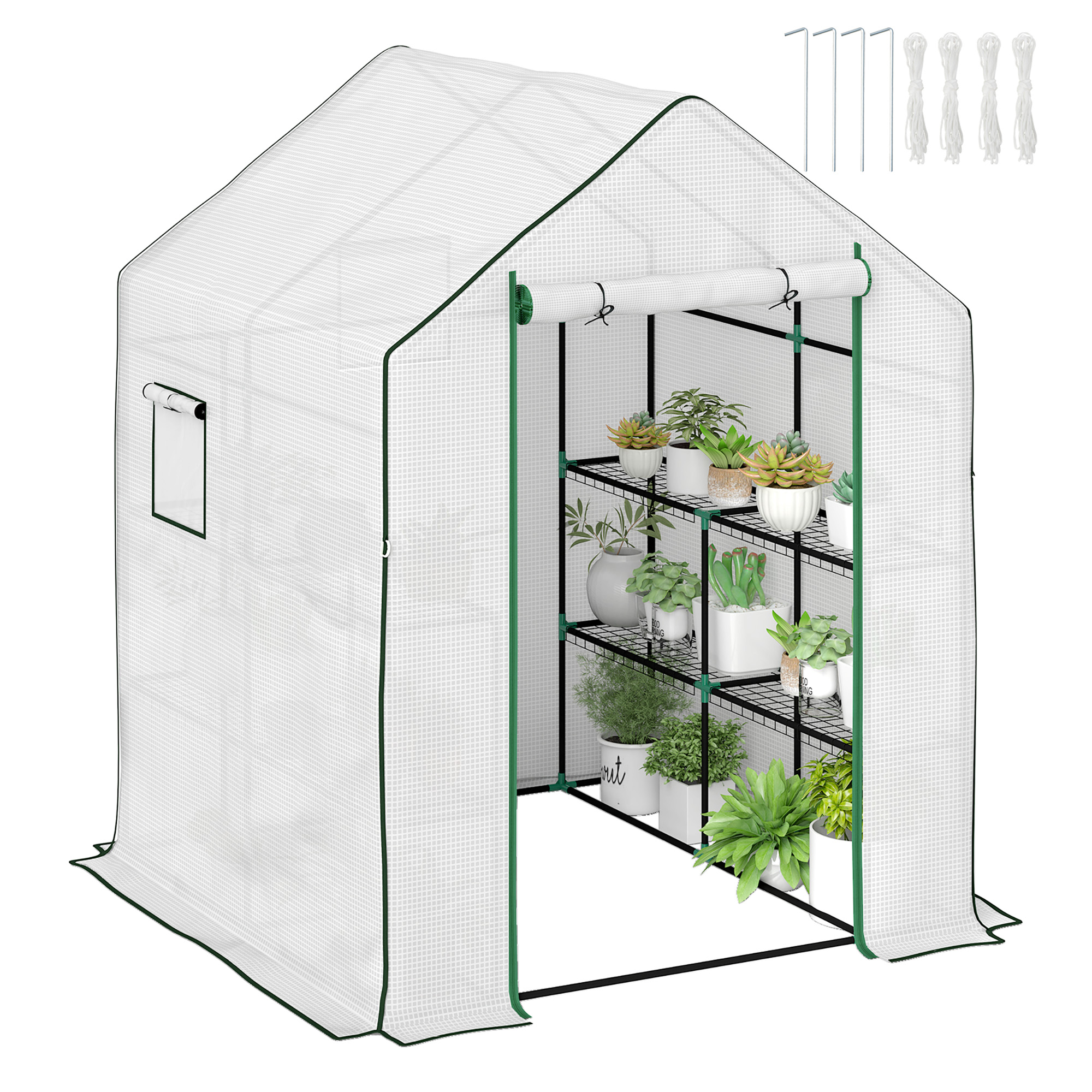 SUNVISTA 143 x 140cm Walk-In Greenhouse, with Accessories - White - Life Essentials