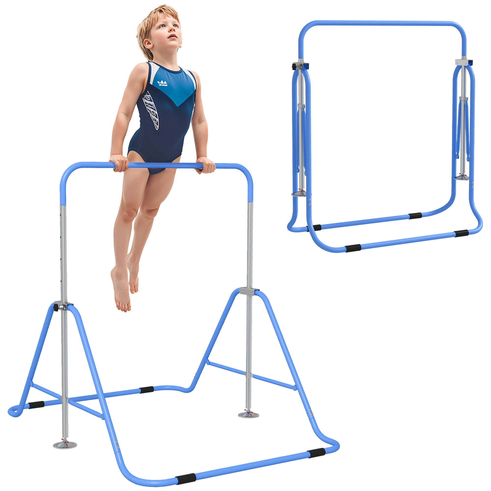 HERON Kids Gymnastic Bar, with Adjustable Height, Foldable Horizontal Bars - Blue - Life Essentials