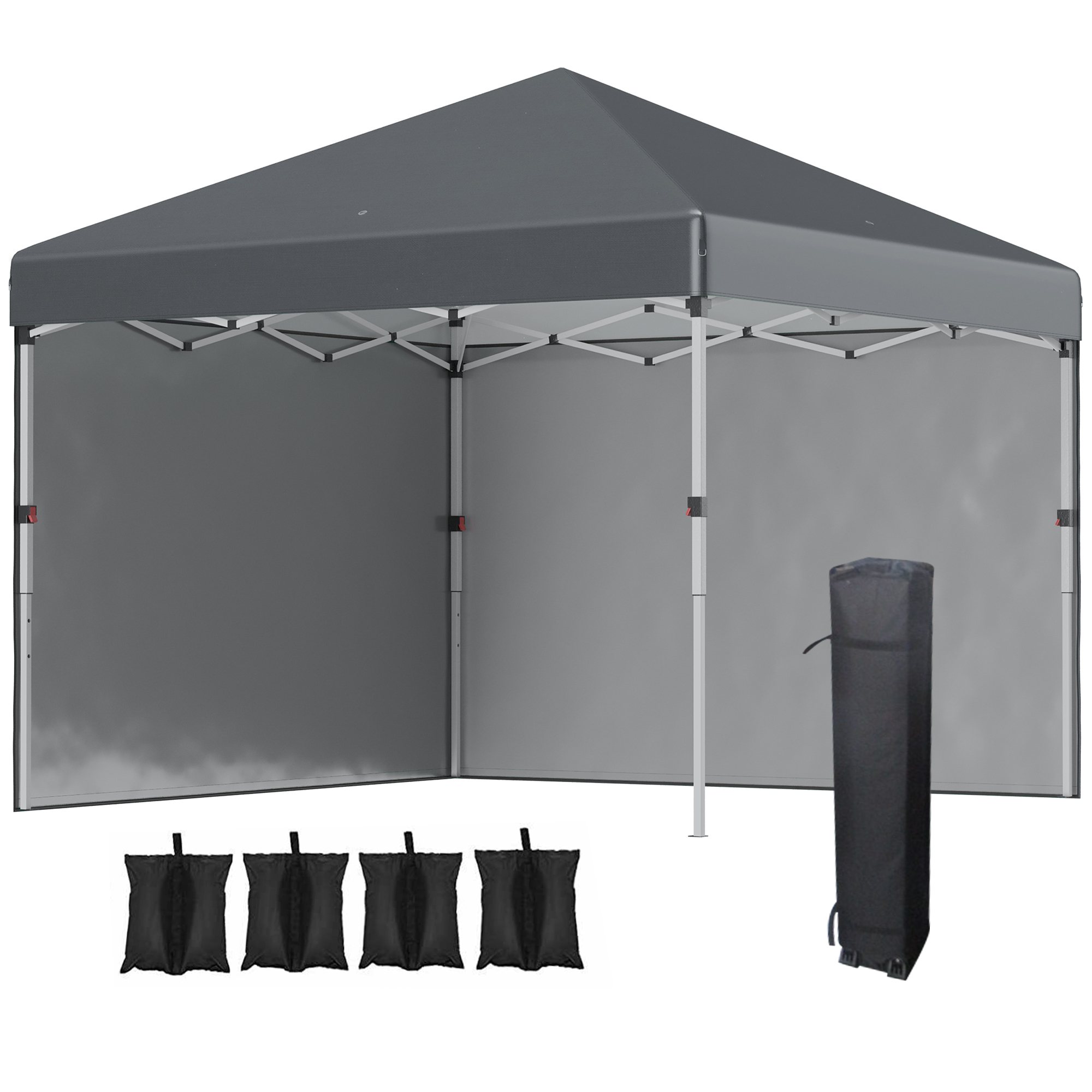 3 x 3 (M) Pop Up Gazebo with 2 Sidewalls, Leg Weight Bags and Carry Bag, Height Adjustable Party Tent Event Shelter for Garden, Dark Grey - Life 