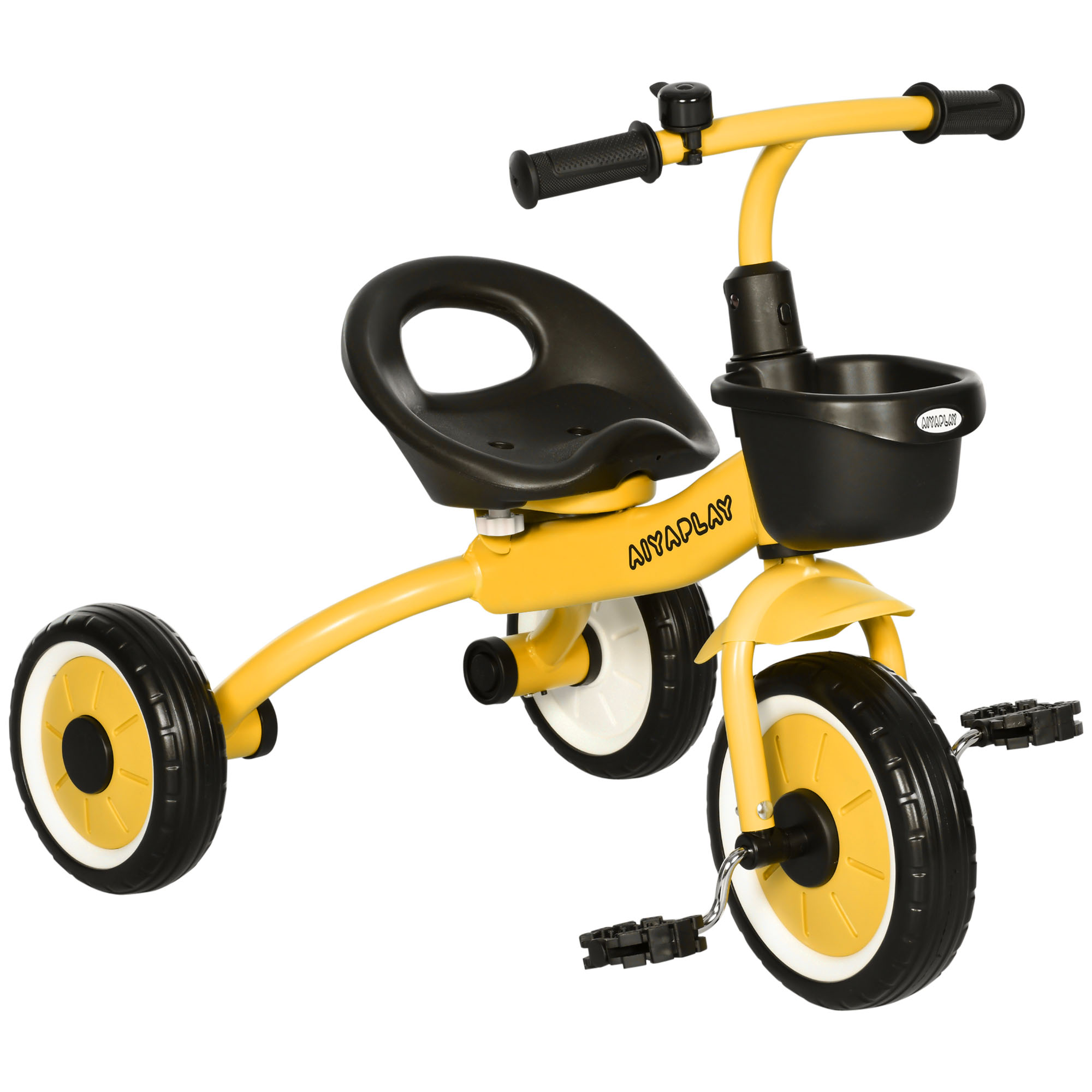 AIYAPLAY Kids Trike, Tricycle, with Adjustable Seat, Basket, Bell, for Ages 2-5 Years - Yellow - Life Essentials