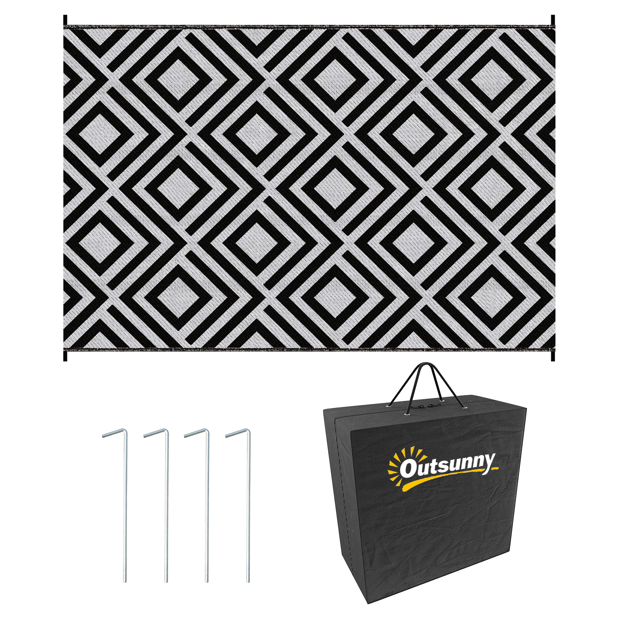 Reversible Outdoor Rug with Carry Bag and Ground Stakes - Life Essentials