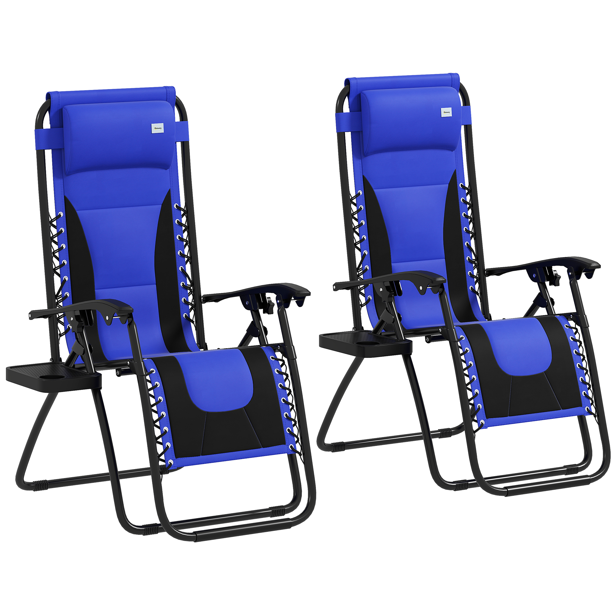 SUNVISTA Zero Gravity Lounger Chair Set of 2, Folding Reclining Patio Chair with Padded Seat, Cup Holder, Blue - Life Essentials