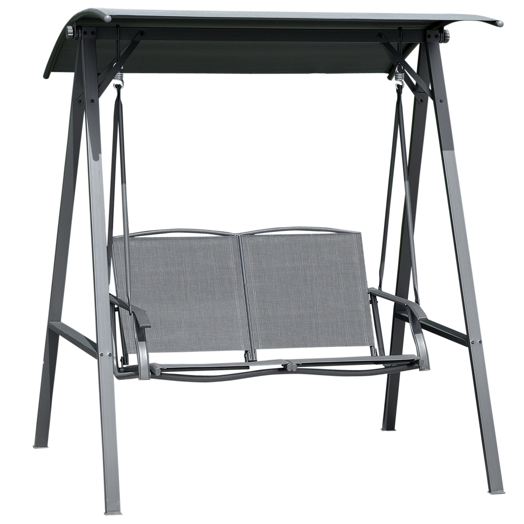 2 Seater Garden Swing Chair, Outdoor Canopy Swing Bench with Adjustable Shade and Metal Frame, Dark Grey - Life Essentials