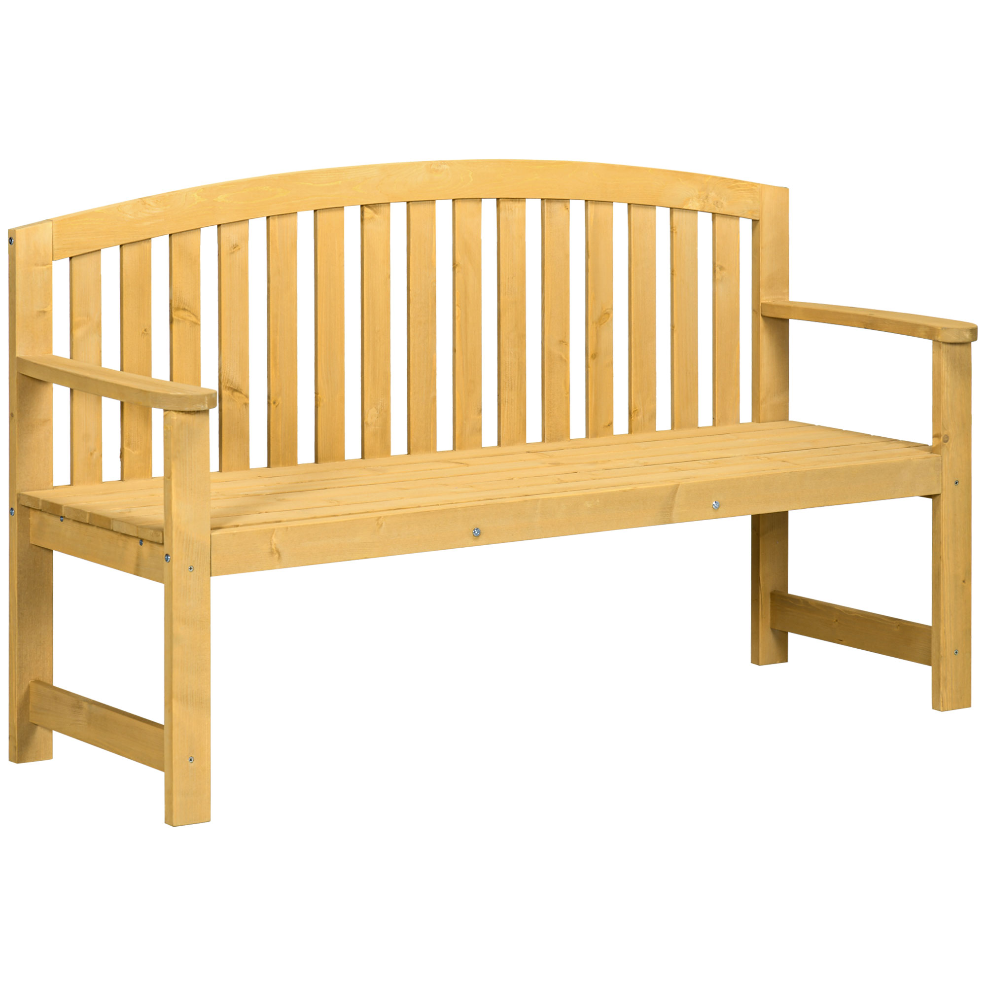 2 Seater Wooden Garden Bench with Armrest, Outdoor Furniture Chair for Park, Balcony, Orange - Life Essentials