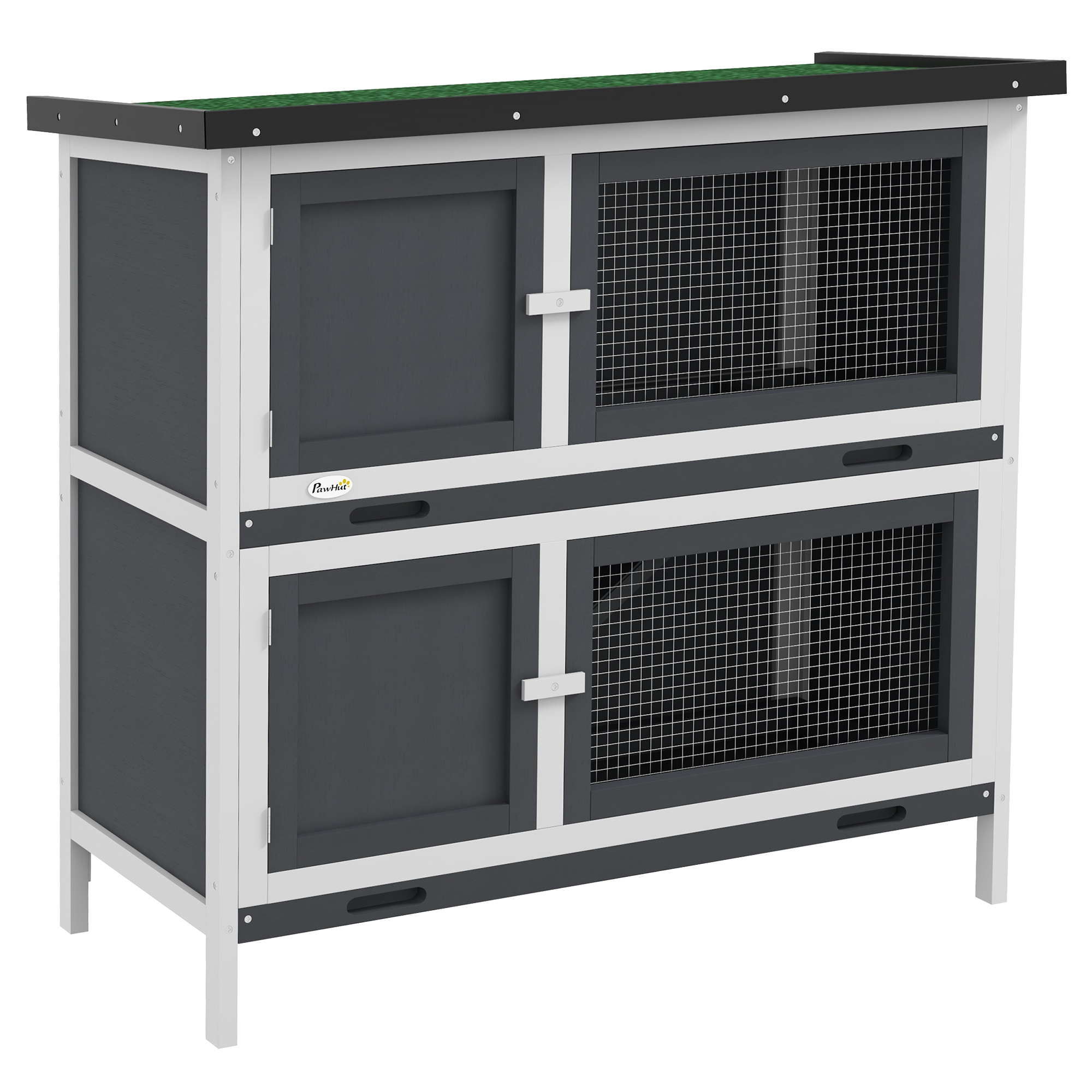 Double Decker Rabbit Hutch with Sliding Tray - Grey - Life Essentials