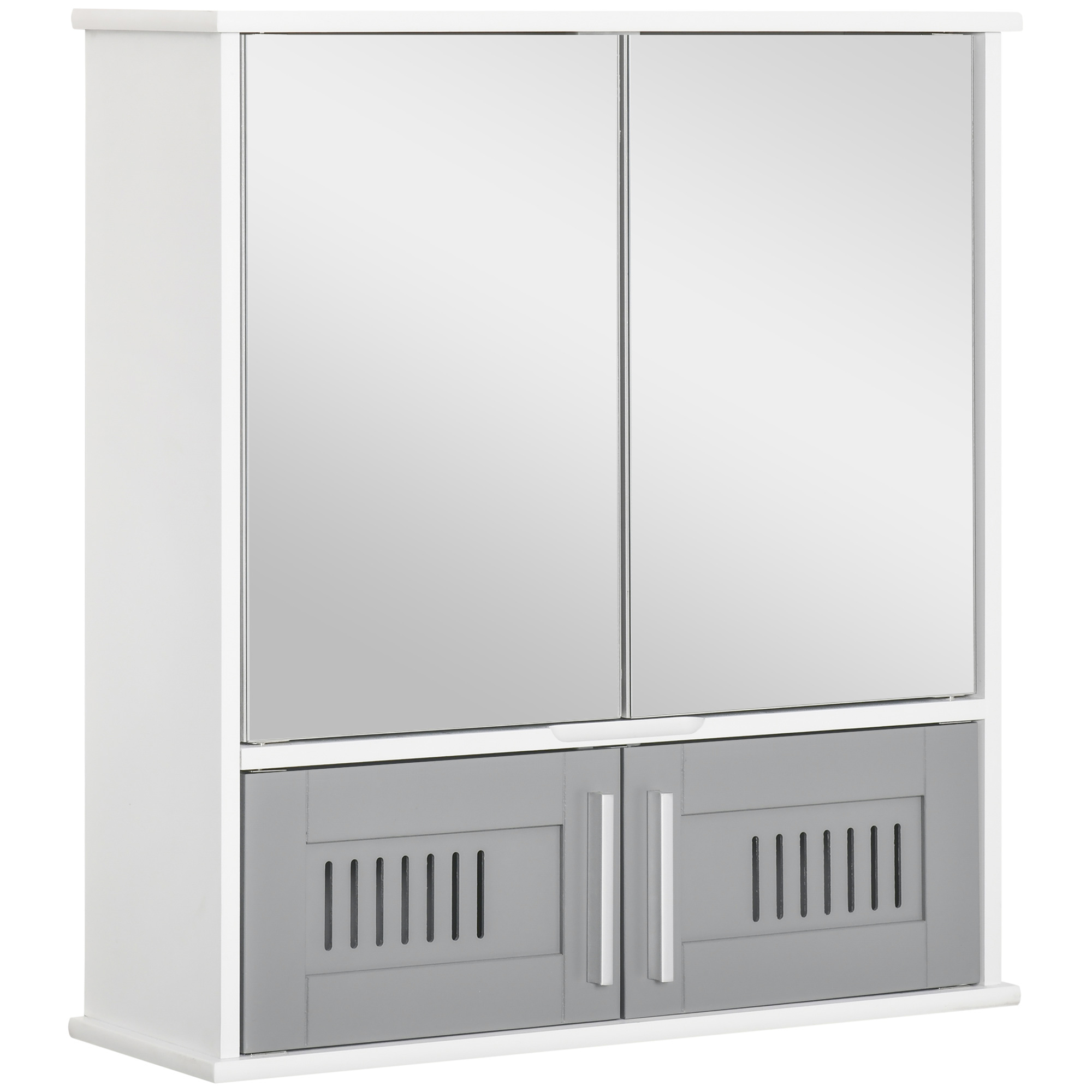 Bathroom Mirror Cabinet, Wall Mounted Storage Cupboard with Double Doors and Adjustable Shelf, Bathroom Organizer, Grey - Life Essentials