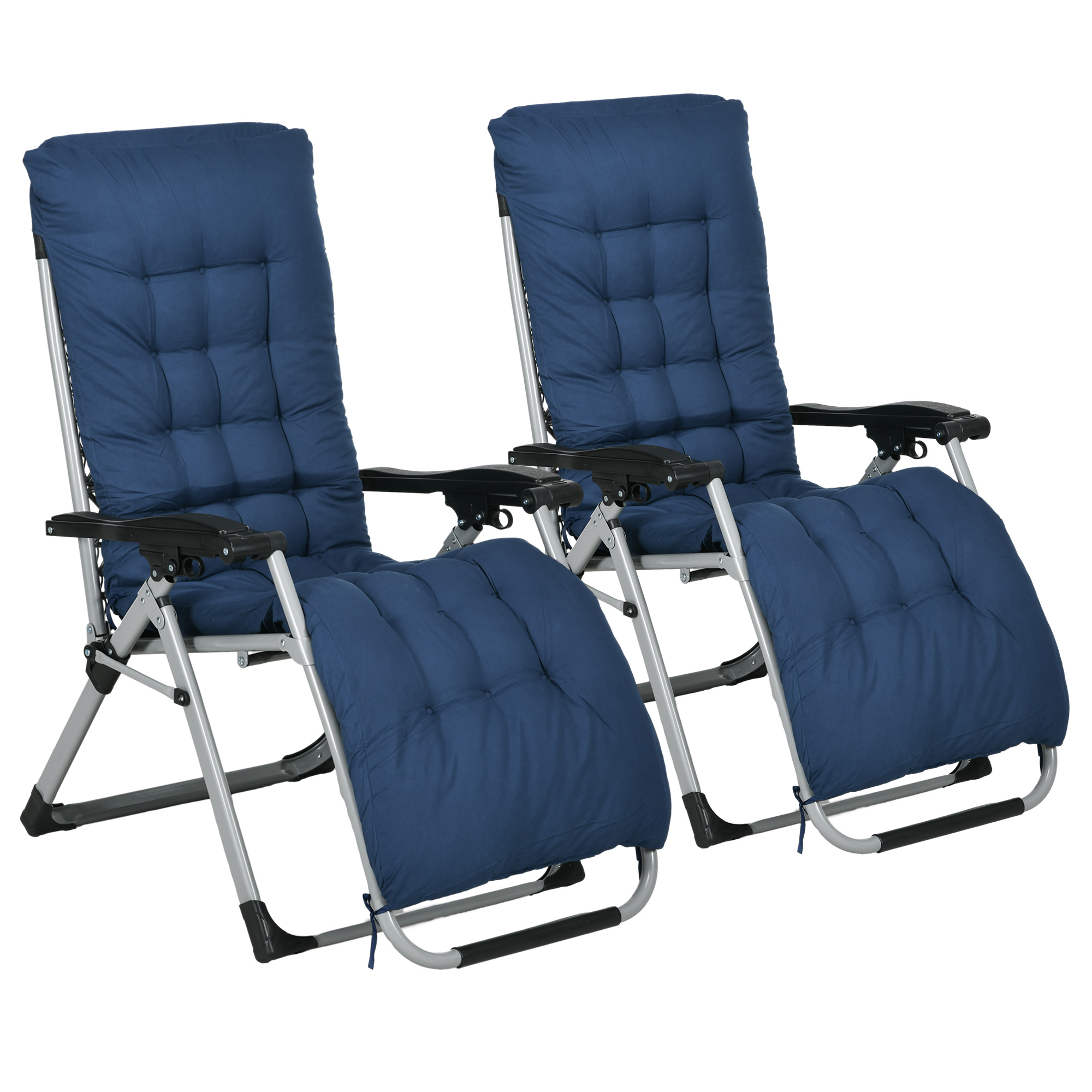 SUNVISTA 2 Piece Reclining Zero Gravity Sun Loungers with Cushions, Blue - Life Essentials