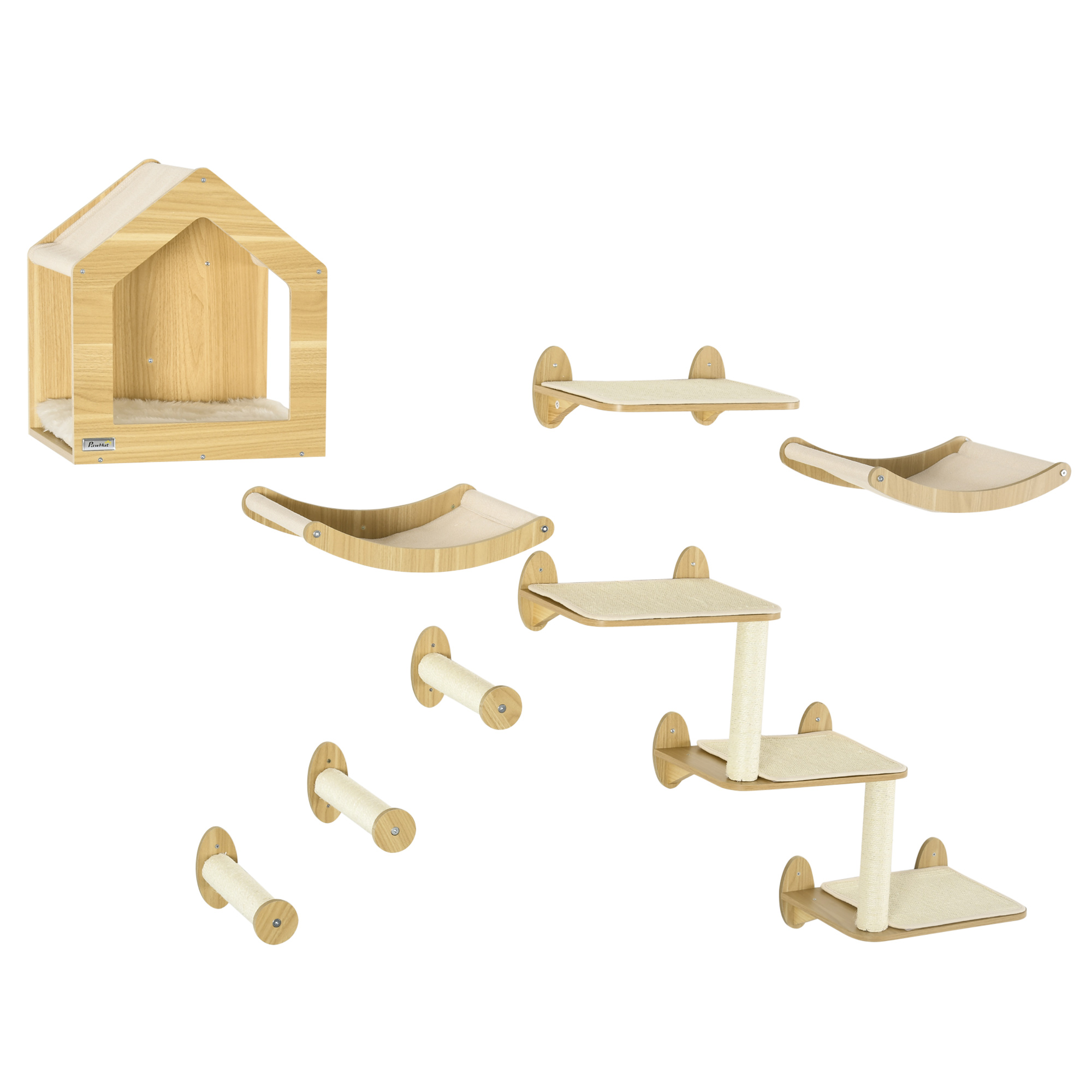 8PCs Cat Shelves Set, Cat Wall Furniture with Condo, 3 Perches, 3 Scratching Posts, Steps, Wall Mounted Cat Tree for Indoor Cats, Beige - Life 