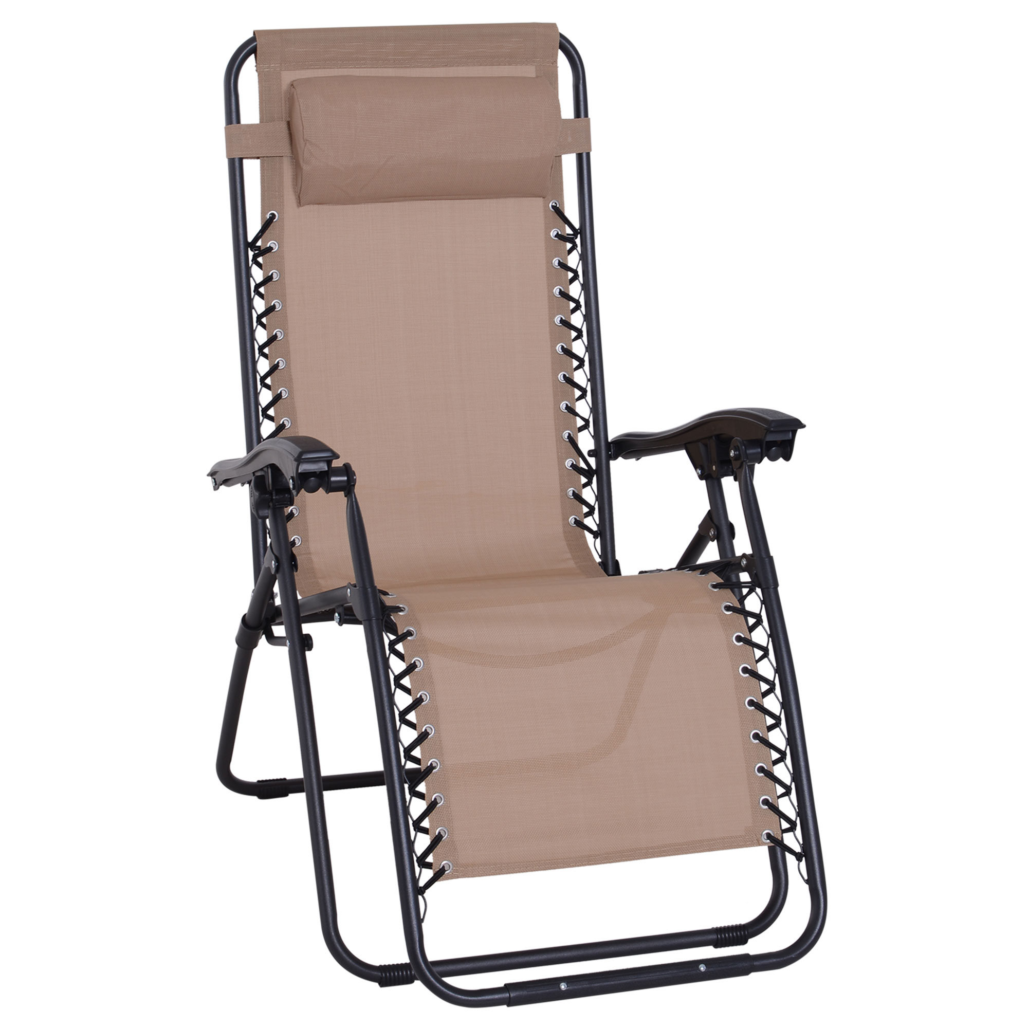 Zero Gravity Chair Metal Frame Armchair Outdoor Folding & Reclining Sun Lounger with Head Pillow for Patio Decking Gardens Camping, Beige - Life 