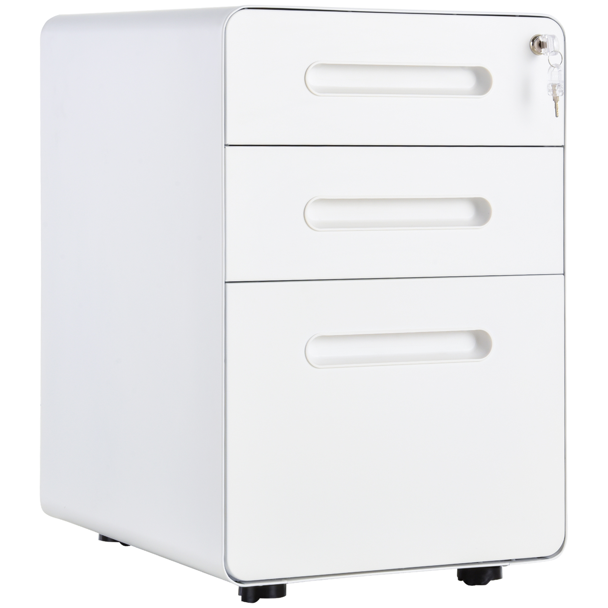 Fully Assembled 3-Drawer Mobile File Cabinet Lockable All-Metal Rolling Vertical File Cabinet White - Life Essentials