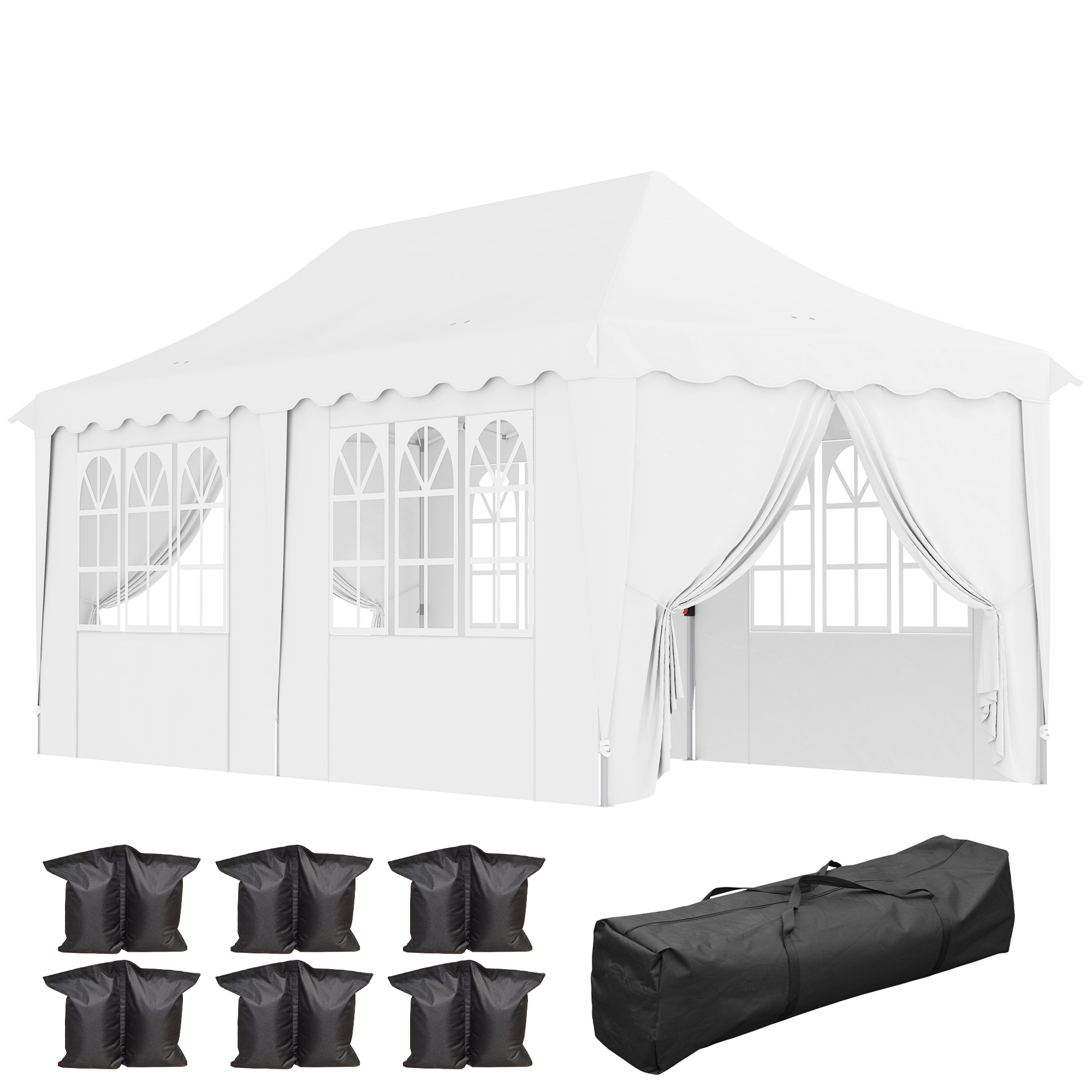 SUNVISTA 3 x 6m Pop Up Gazebo with Sides, UPF50+ Height Adjustable Marquee Party Tent, White - Life Essentials