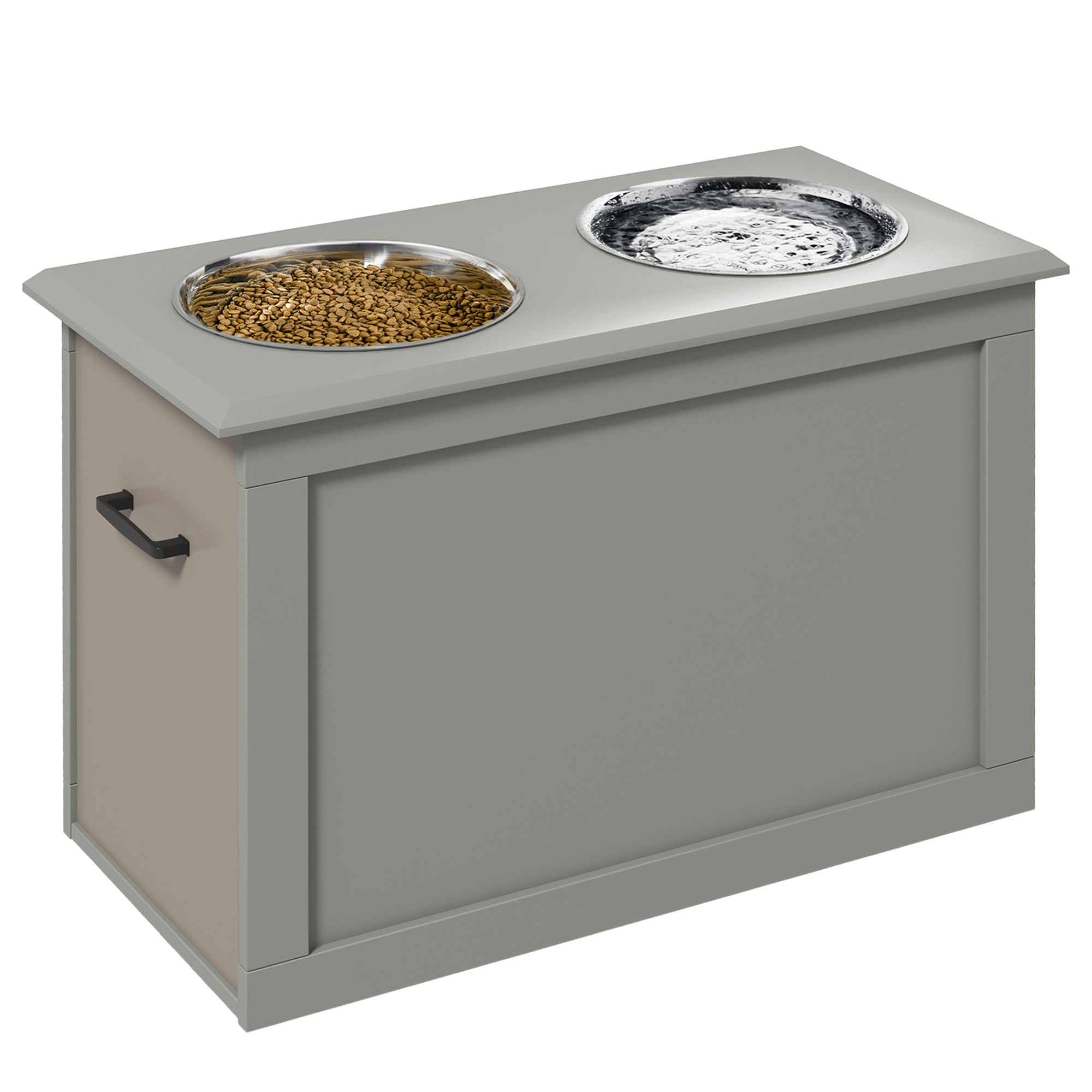 Raised Dog Bowls Pet Feeding Storage Station with 2 Stainless Steel Bowls Base for Large Dogs and Other Large Pets, Grey - Life Essentials