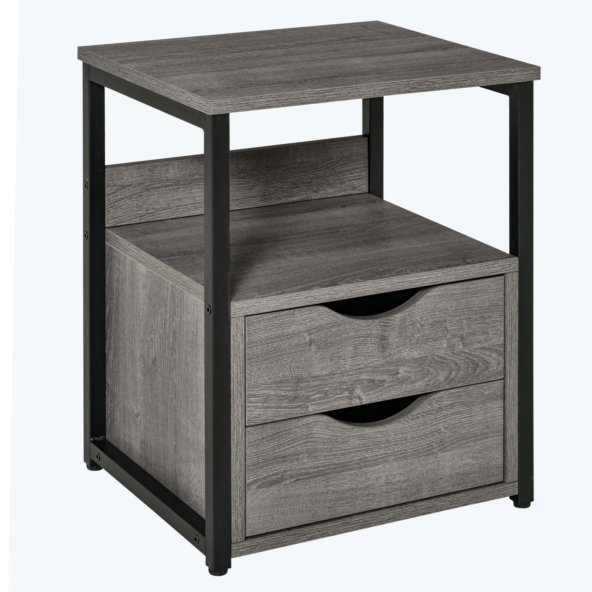HERON Industrial Side Table with Drawer, Sofa Table, Bedside Cabinet with Storage Shelf, Slim Nightstand for Living Room, Bedroom, Grey - Life 