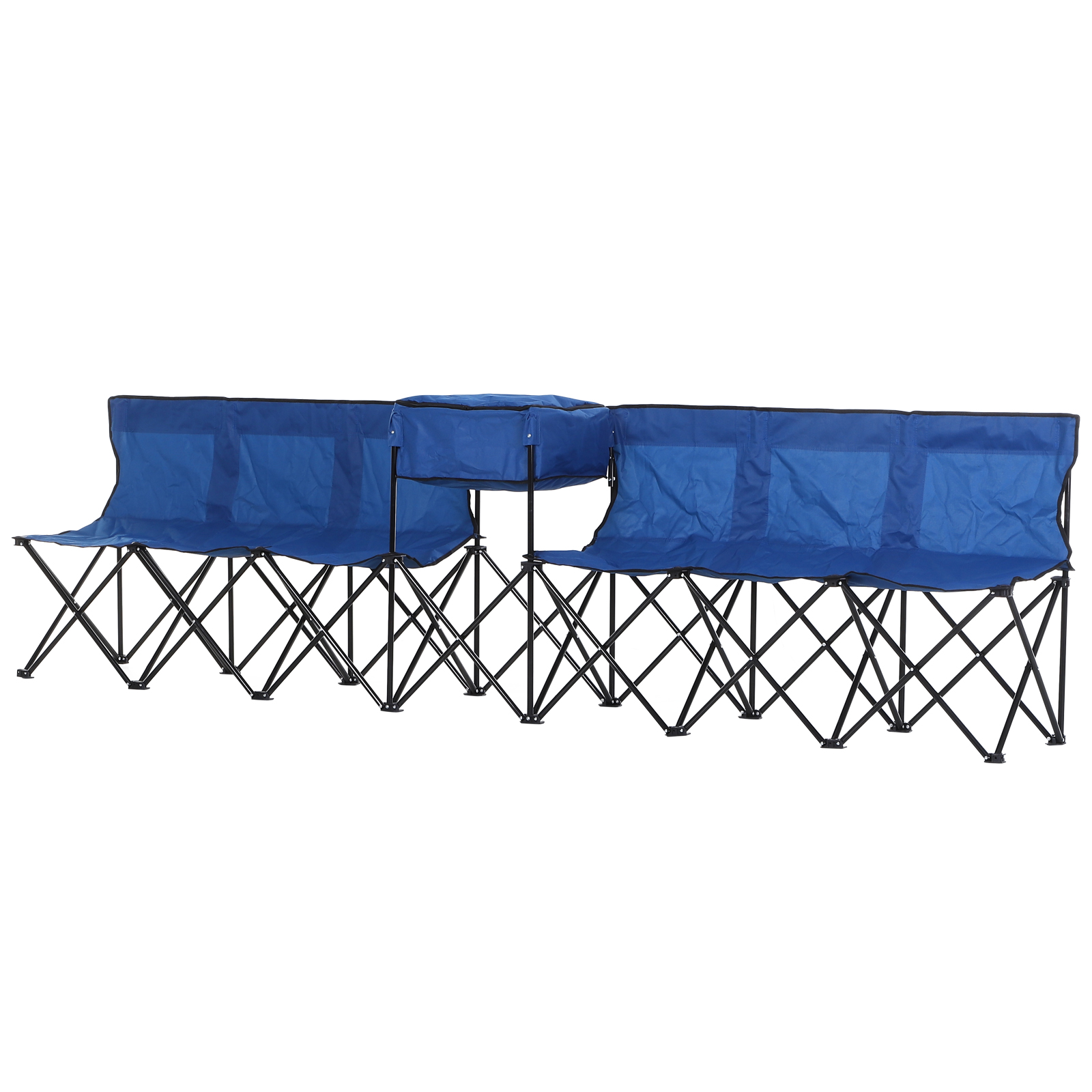 6-Seater Folding Steel Camping Bench w/ Cooler Bag Blue - Life Essentials