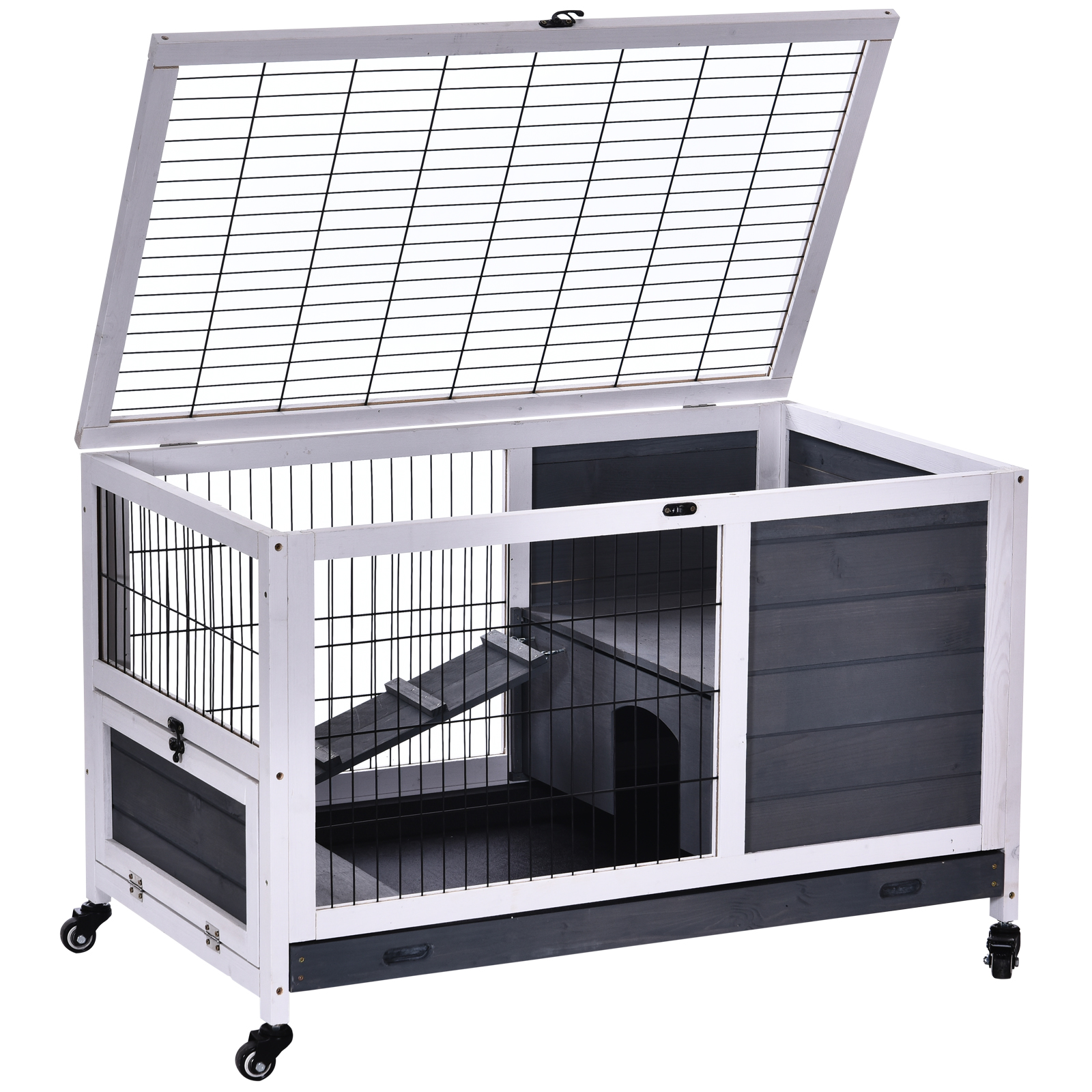 Rabbits Indoor Fir Wood Lift-Top Hutch Grey - Life Essentials