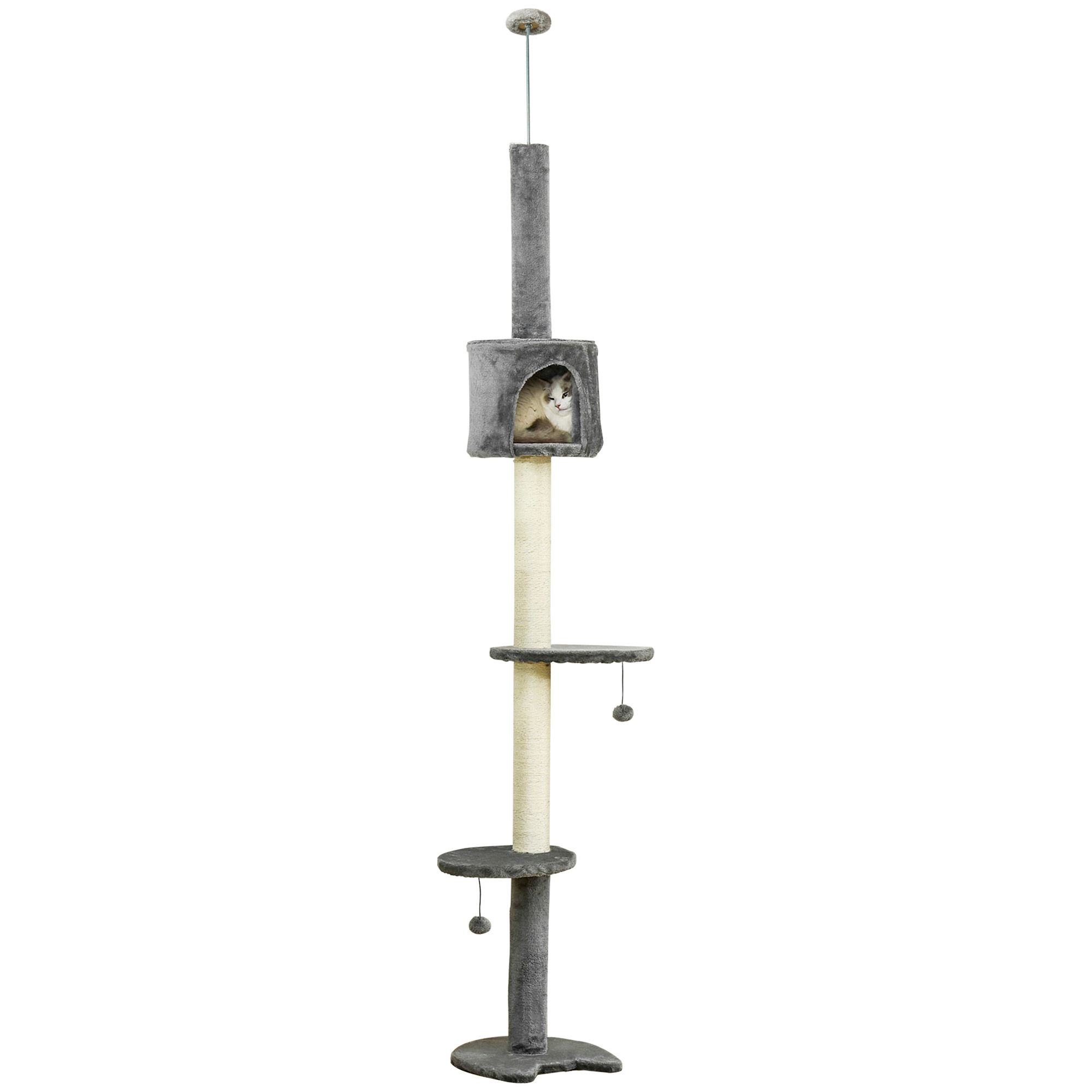 Cat Tree, Kitten Tower, Condo, Multi-Layer Activity Center, Indoor Pet Play House with Solid Scratching Post Hanging Balls, Light Grey - Life 