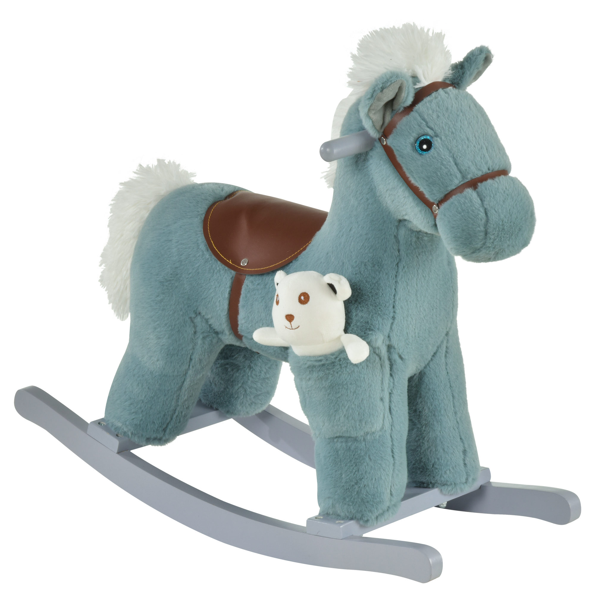 Kids Plush Ride-On Rocking Horse Toy Rocker with Plush Toy Realistic Sounds for Child 18-36 Months Blue - Life Essentials