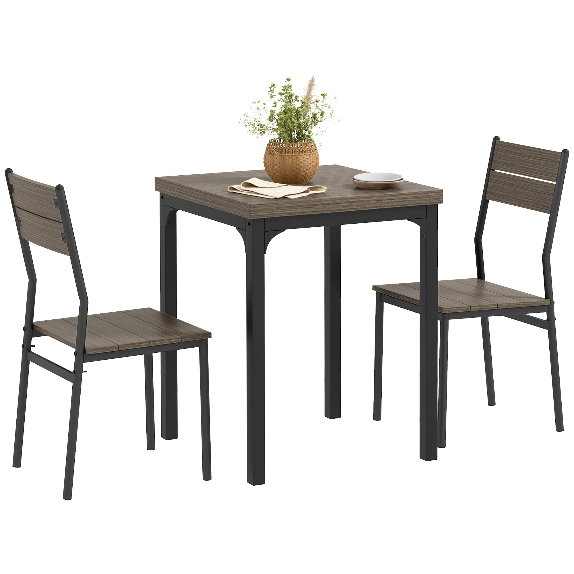 HERON Three-Piece Minimal and Compact Dining Set, Grey Wood Grain - Life Essentials