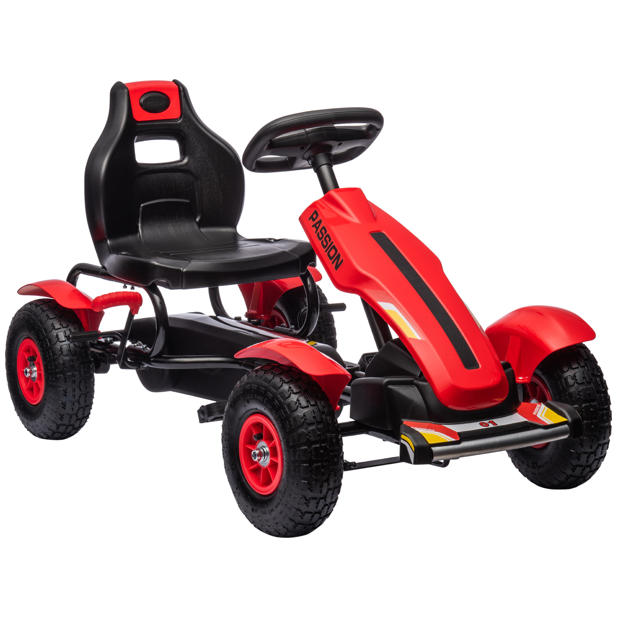 Children Pedal Go Ride On Racer Car with Adjustable Seat, Inflatable Rubber Handbrake, Red - Life Essentials