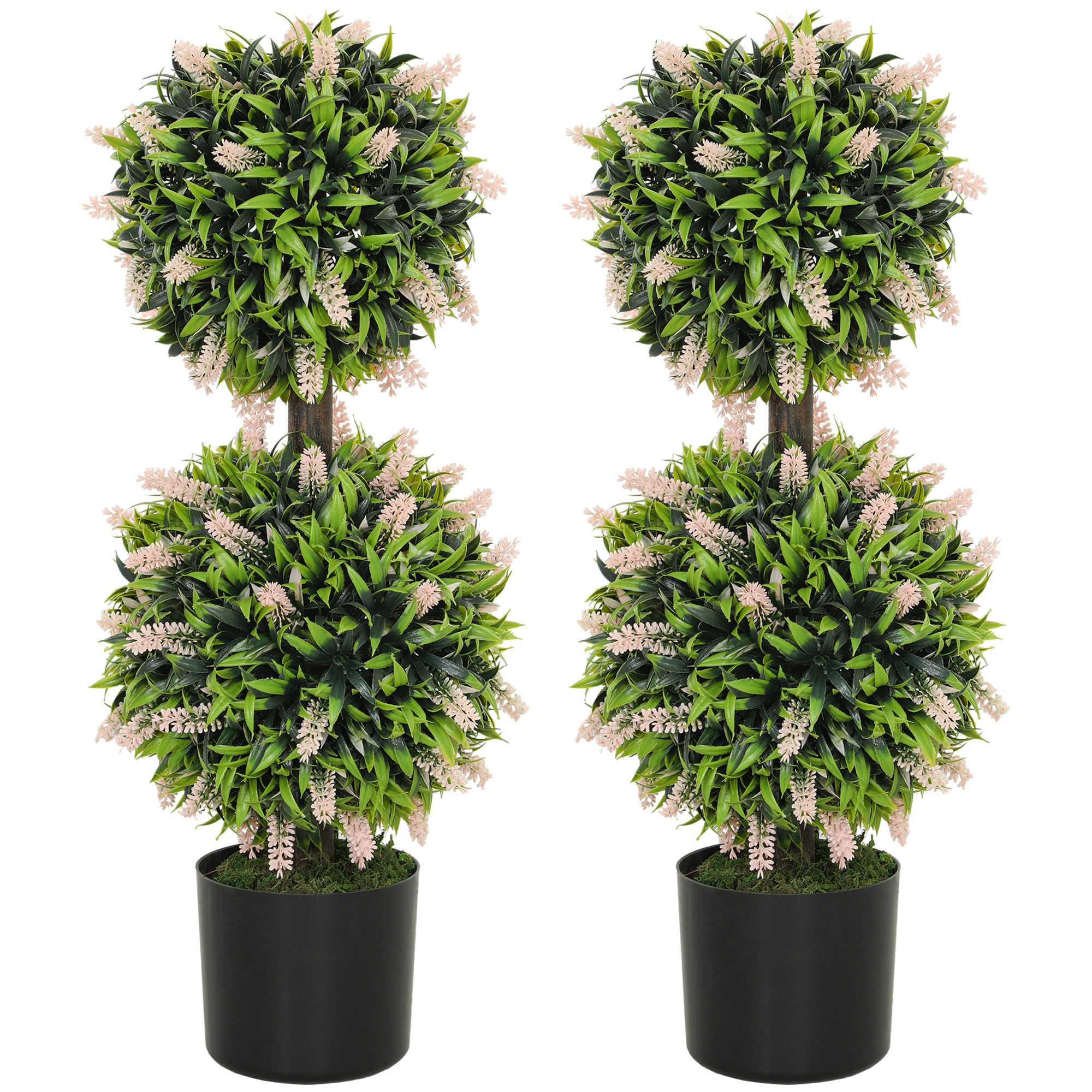HERON Set of 2 Decorative Artificial Plants Ball Trees with Lavender Flowers in Pot Fake Plants for Home Indoor Outdoor Decor, 70cm, Pink - Life 