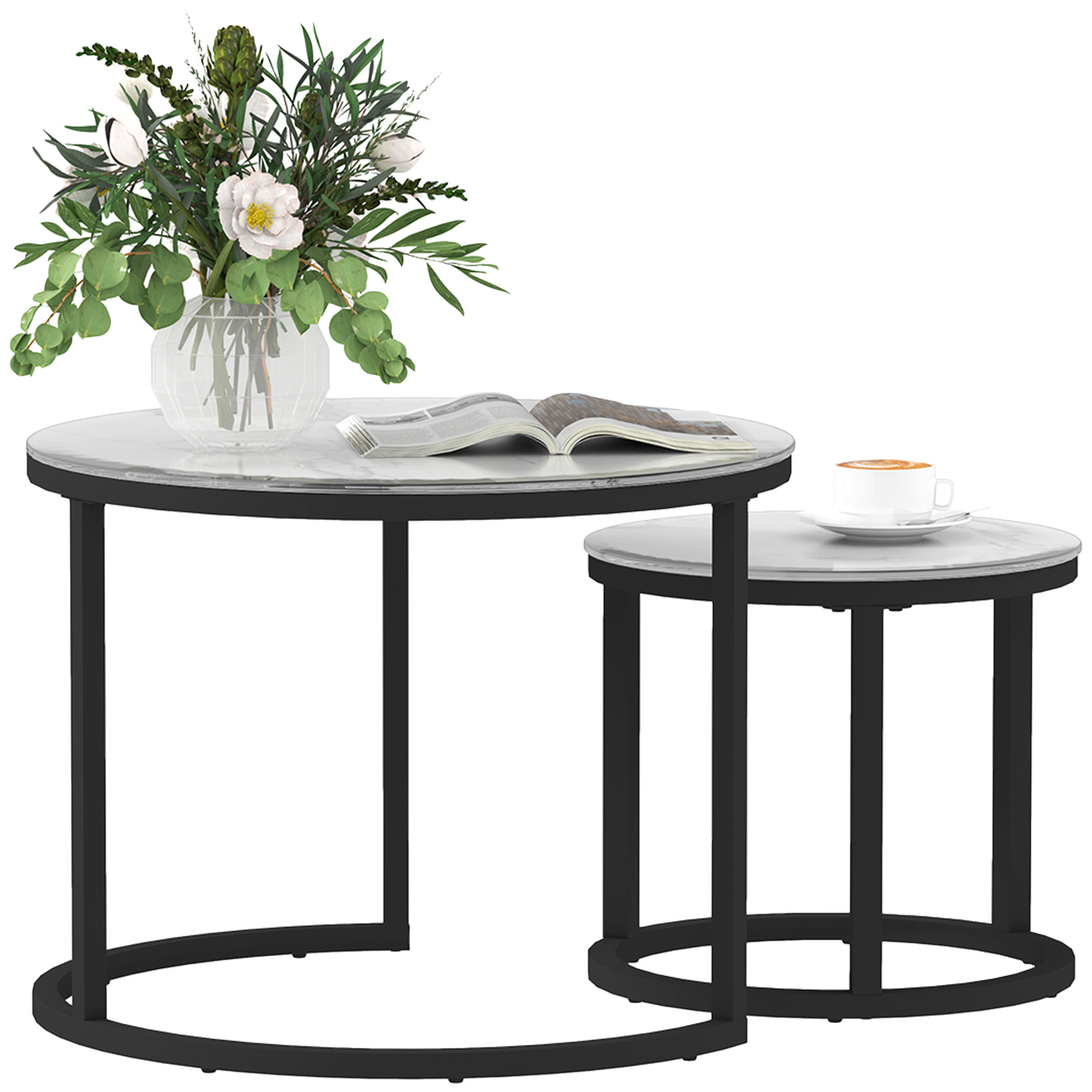 HERON Glass Coffee Table Set of 2, White - Life Essentials
