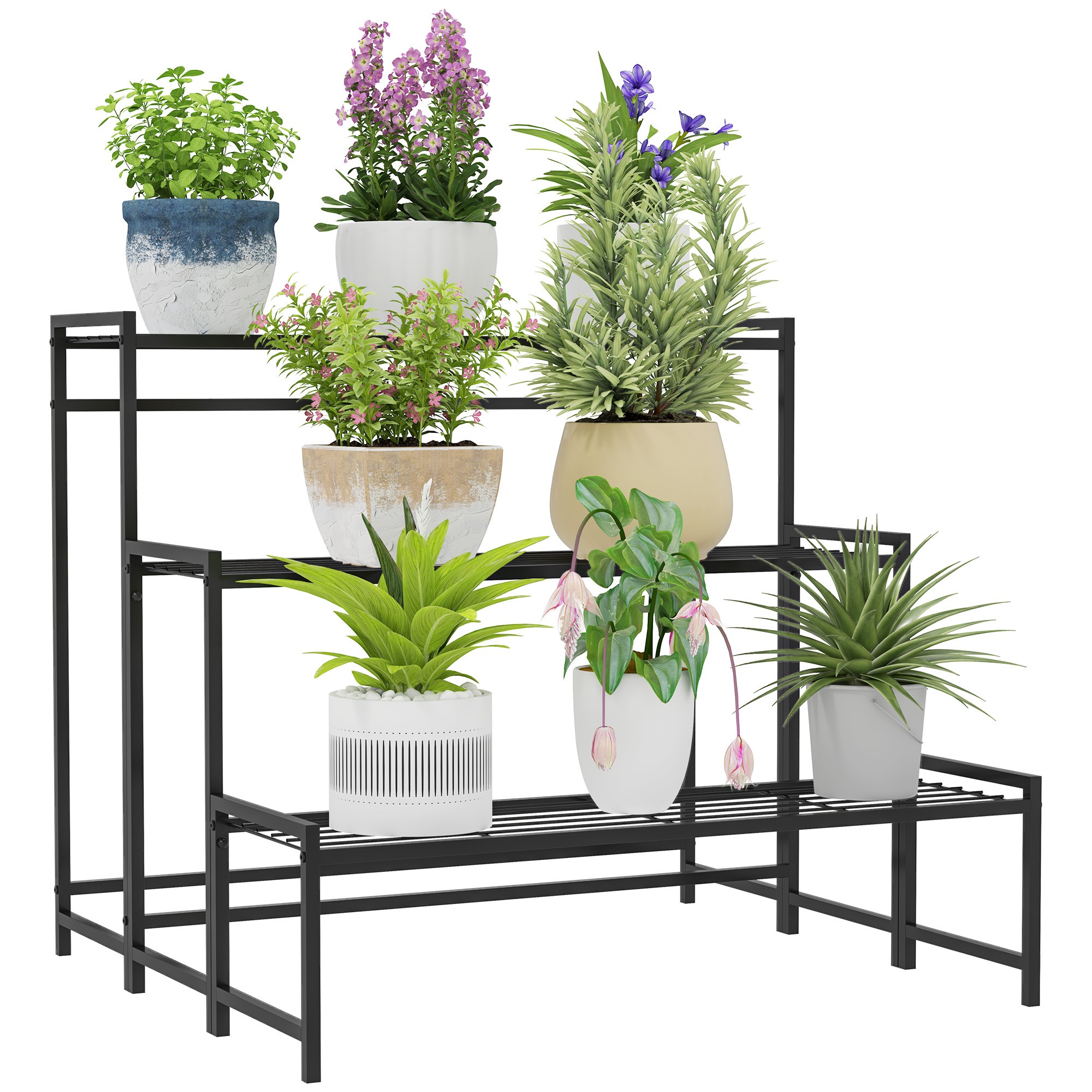 ORLAN Metal 3 Tier Garden Plant Stand - Black - Life Essentials