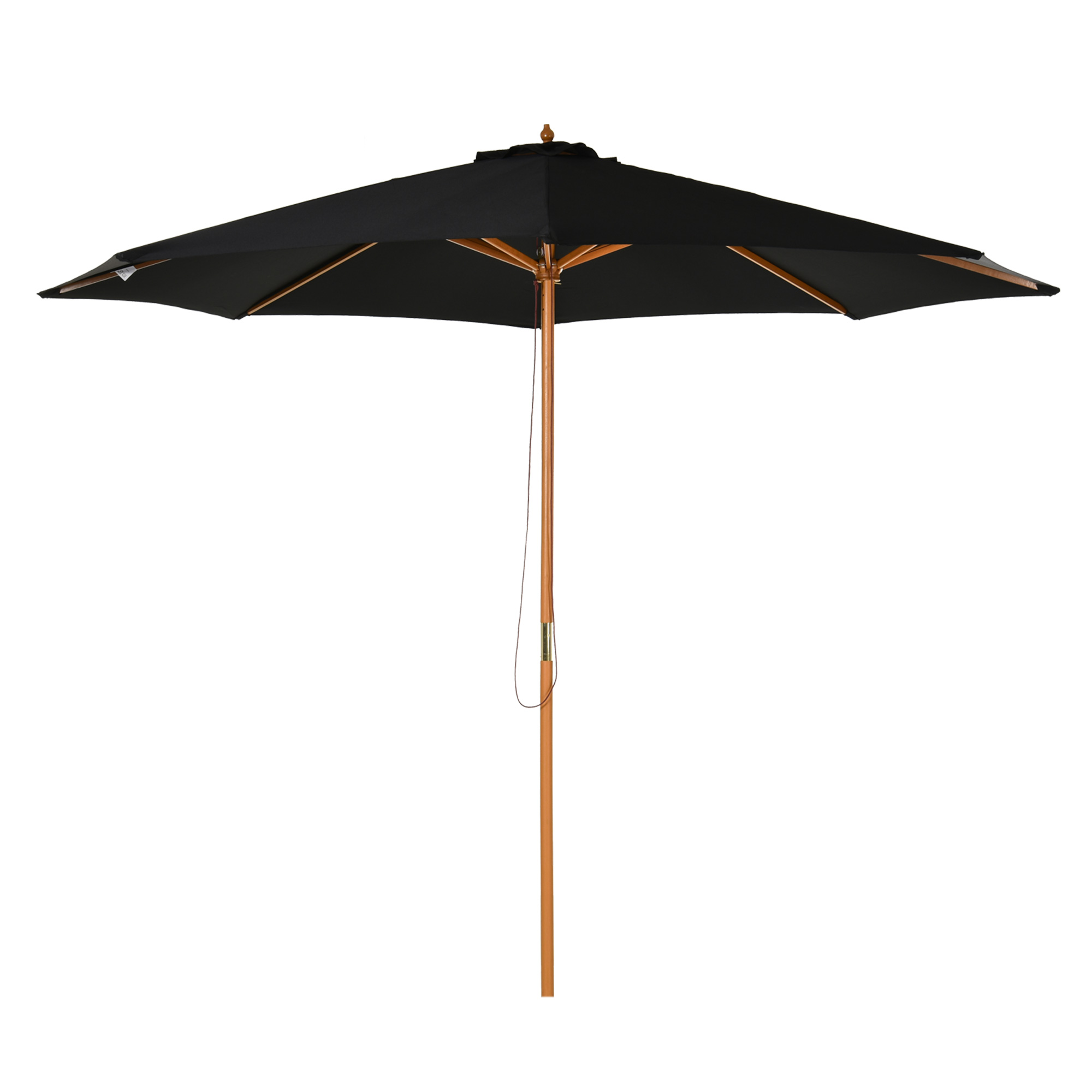 Bamboo Wooden Market Patio 8 Ribs Umbrella Garden Parasol Outdoor Sunshade Canopy - Black - Life Essentials
