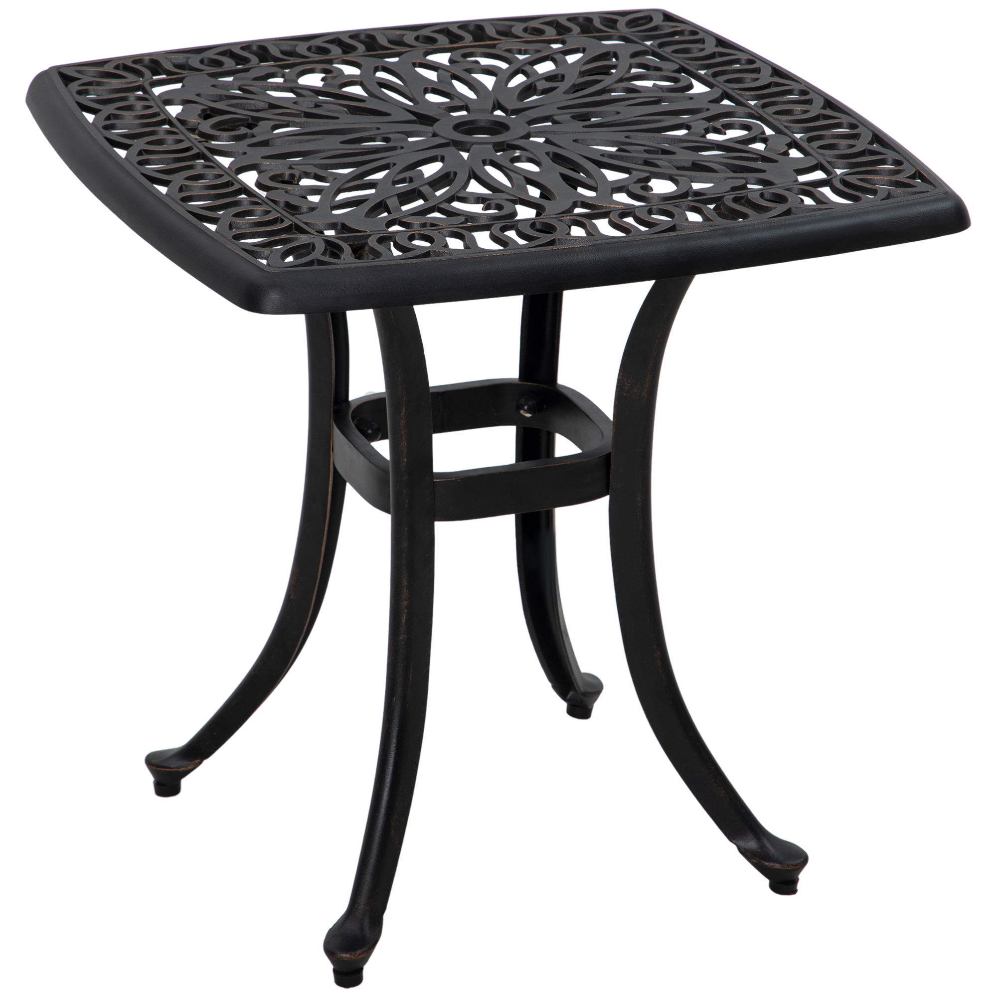 SUNVISTA Cast Aluminium Bistro Table, Outdoor Square Side Table with Umbrella Hole, Garden Table for Balcony, Bronze Tone - Life Essentials