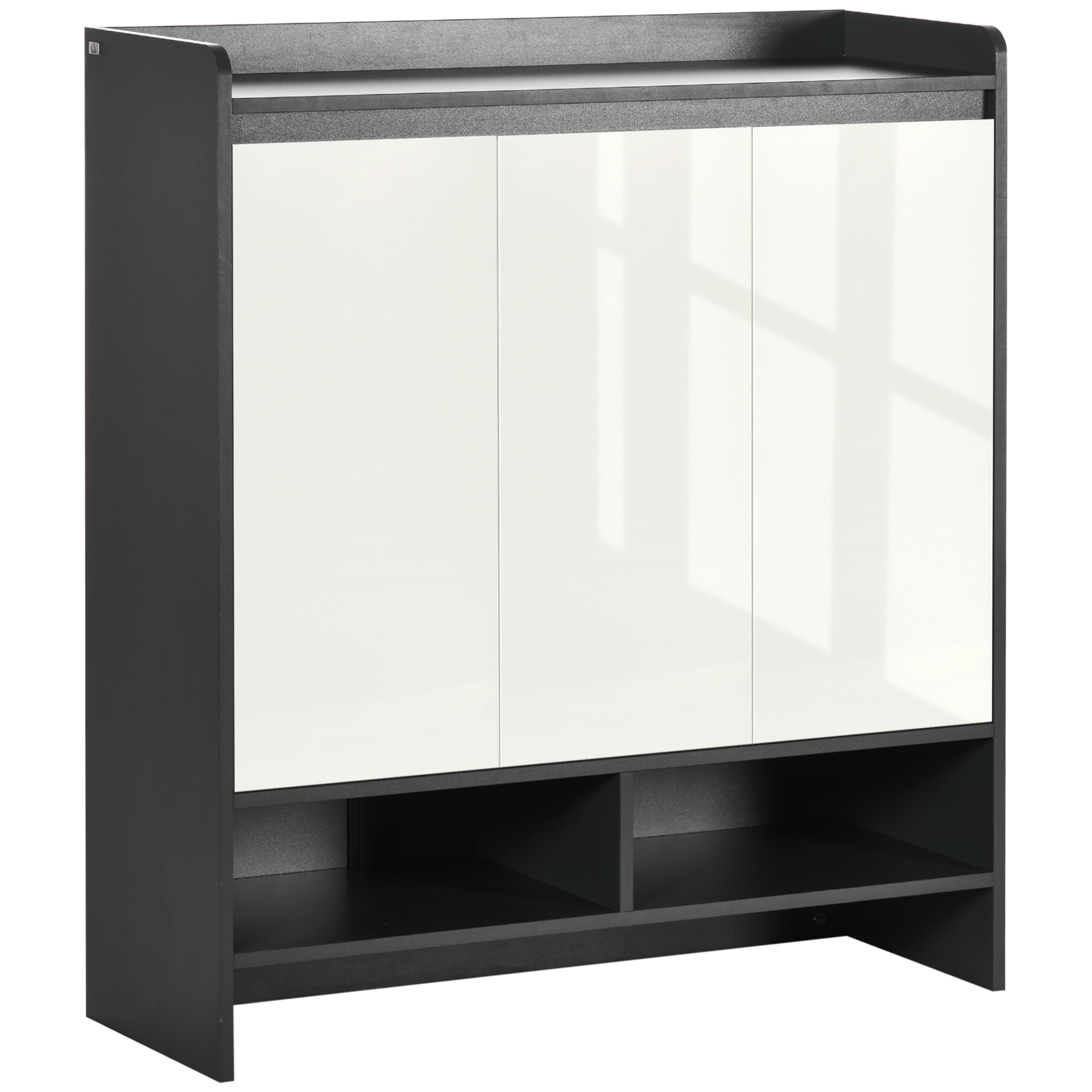High Gloss Shoe Cabinet with White Doors and Open Shelves, Hallway Shoe Cupboard Storage Organizer for 24 Pairs of Shoes, Grey - Life Essentials