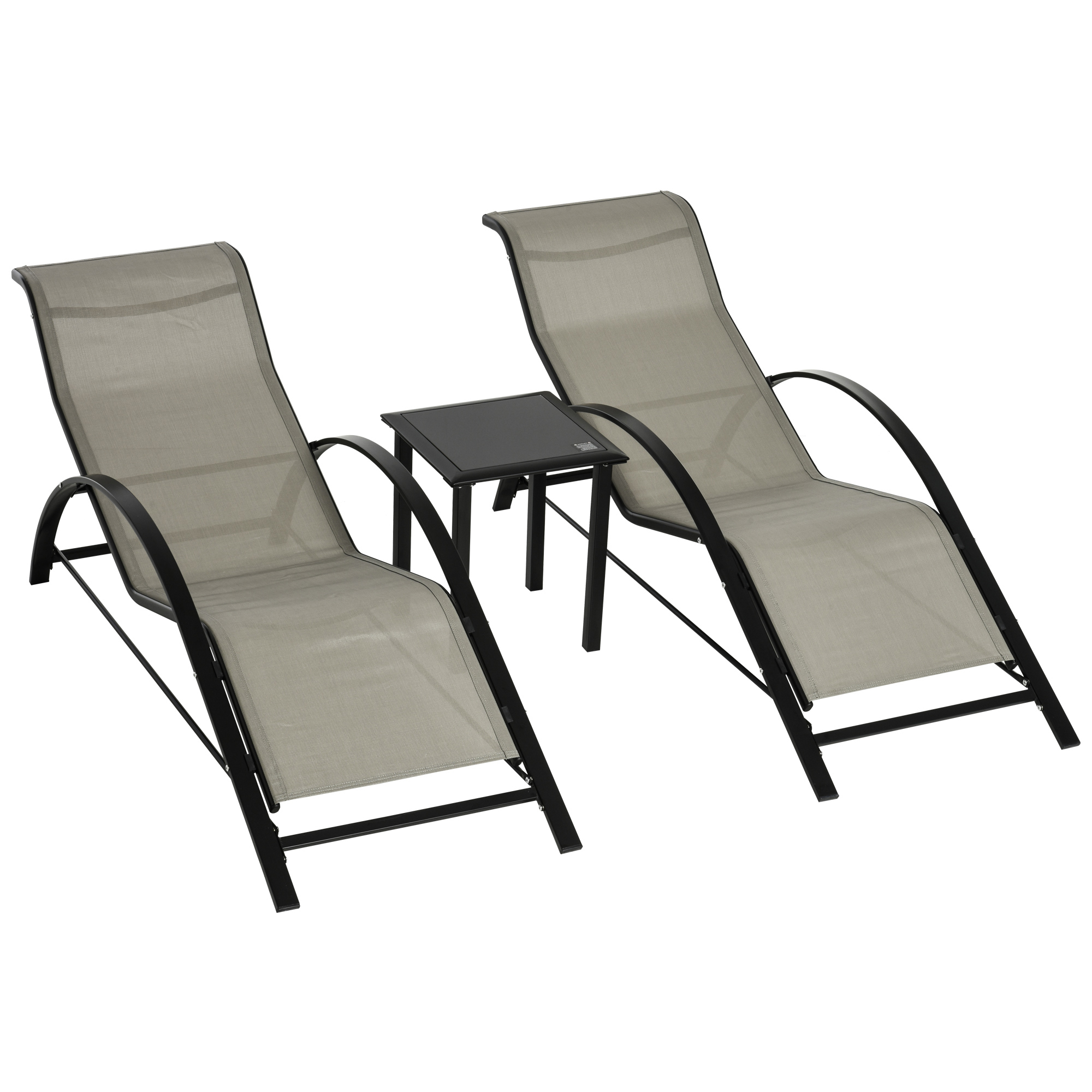 3 Pieces Lounge Chair Set Garden Outdoor Recliner Sunbathing Chair with Table, Grey - Life Essentials