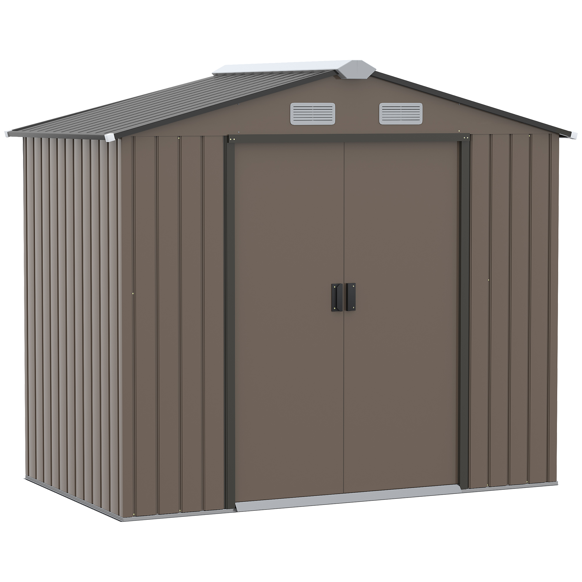 7ft x 4ft Lockable Garden Metal Storage Shed Large Patio Roofed Tool Storage Building Foundation Sheds Box Outdoor Furniture, Brown - Life Essentials
