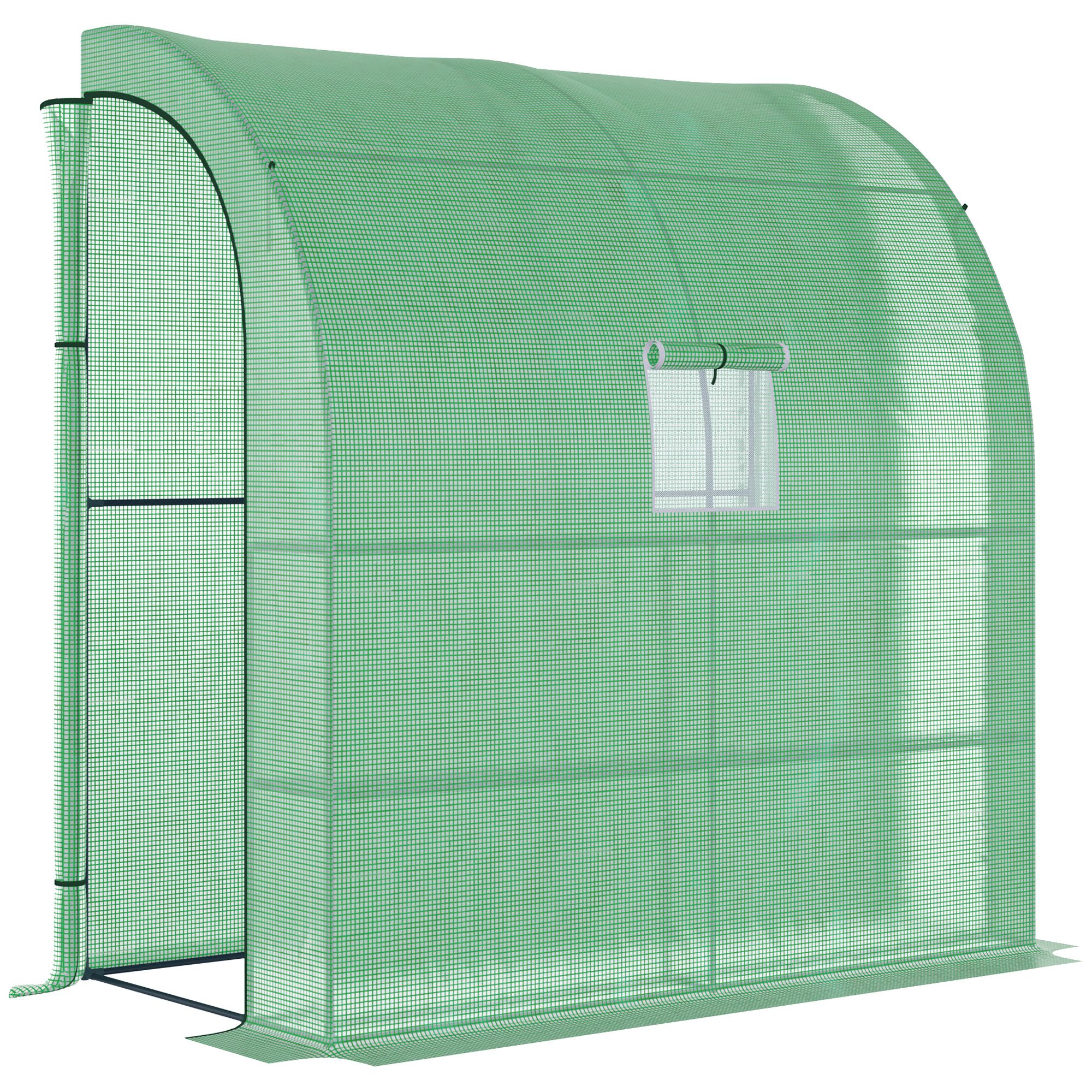 Walk-In Lean to Wall Greenhouse with Windows and Doors 2 Tiers 4 Wired Shelves 200L x 100W x 215Hcm Green - Life Essentials
