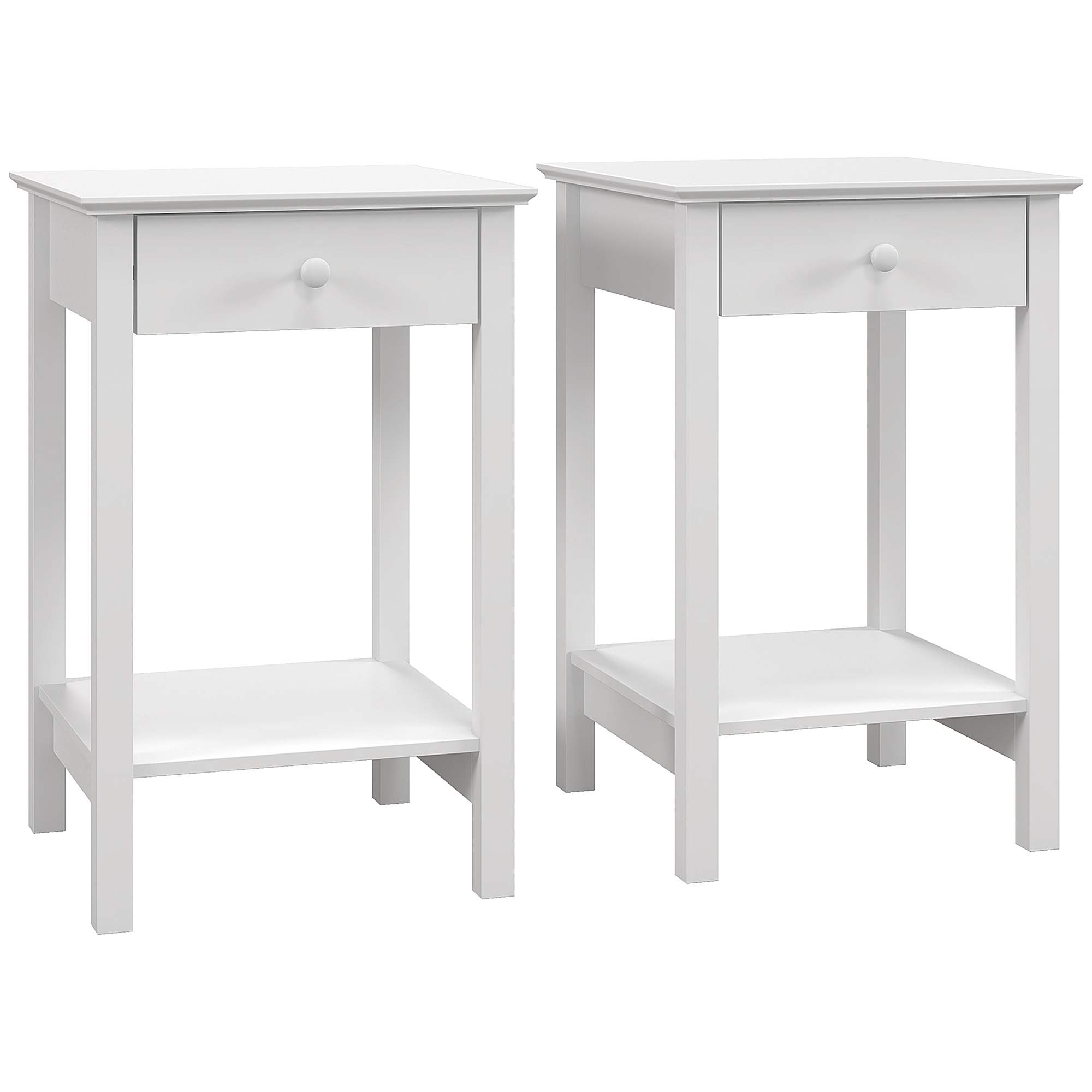 Bedside Table - 2 Pieces Nightstand White 39cm - Life Essentials