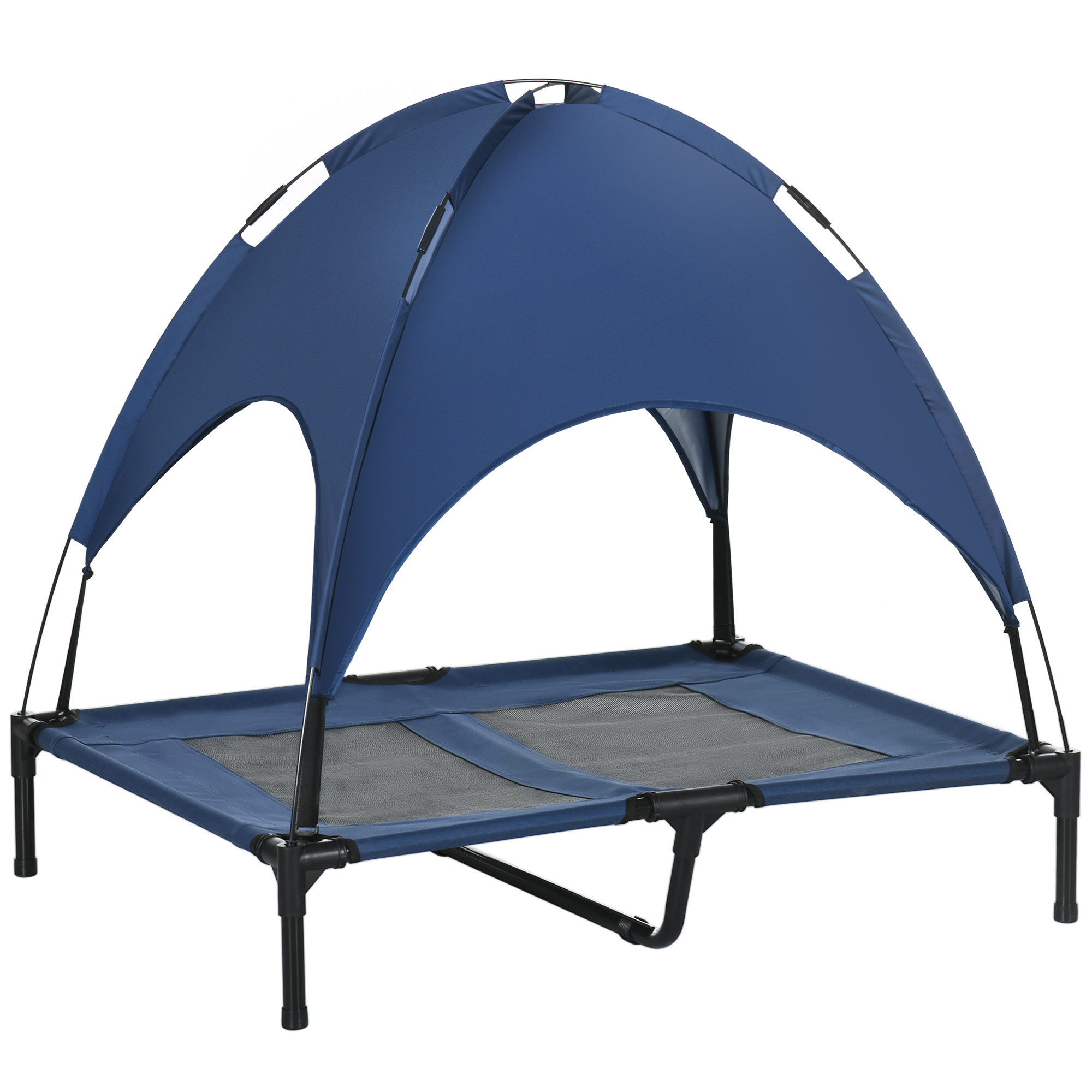 Raised Dog Bed Waterproof Elevated Pet Cot with Breathable Mesh UV Protection Canopy Blue, for Large Dogs, 92 x 76 x 90cm - Life Essentials
