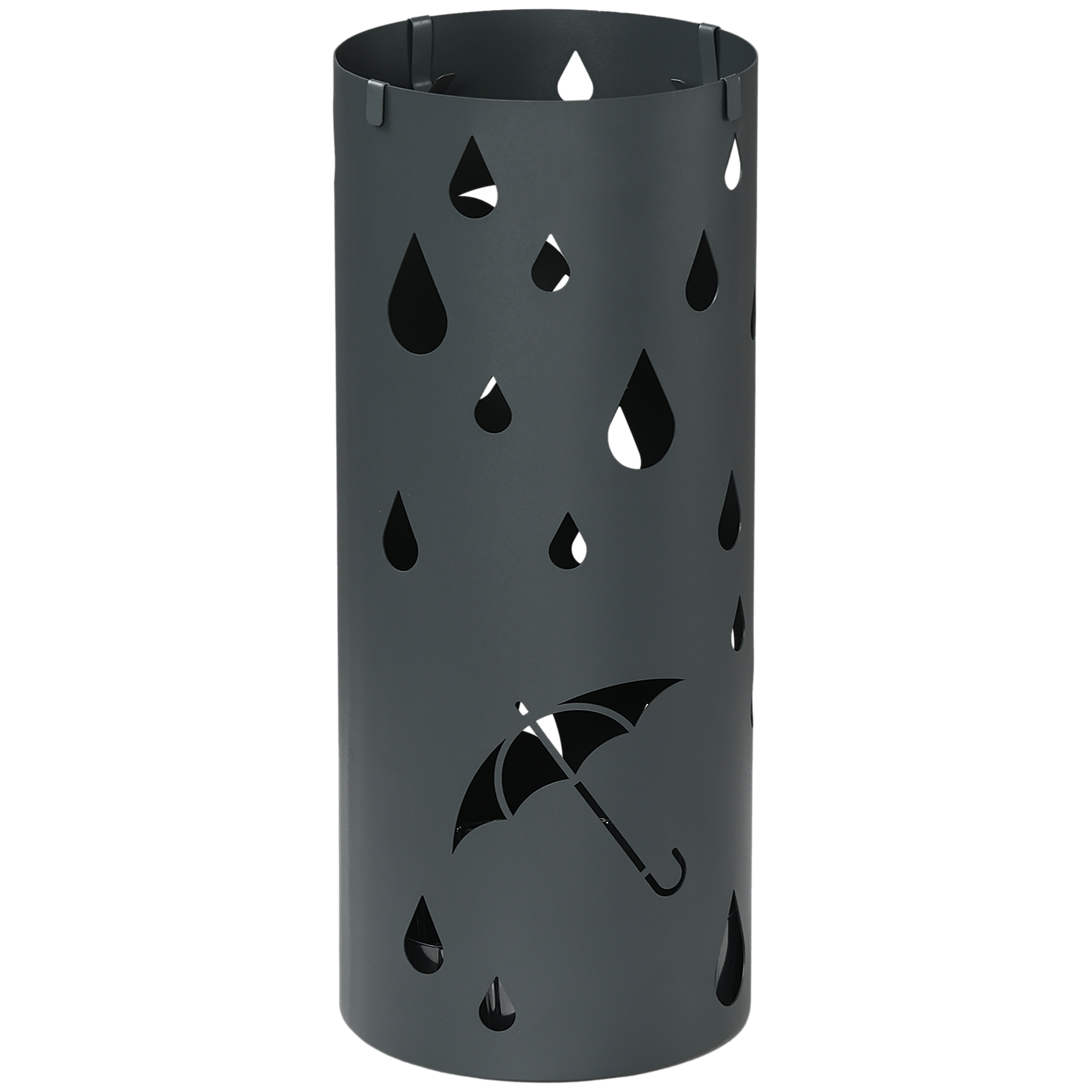 Freestanding Umbrella Stand for Hallway, Round Umbrella Basket with 4 Hooks and Drip Tray for Entryway, Dark Grey - Life Essentials