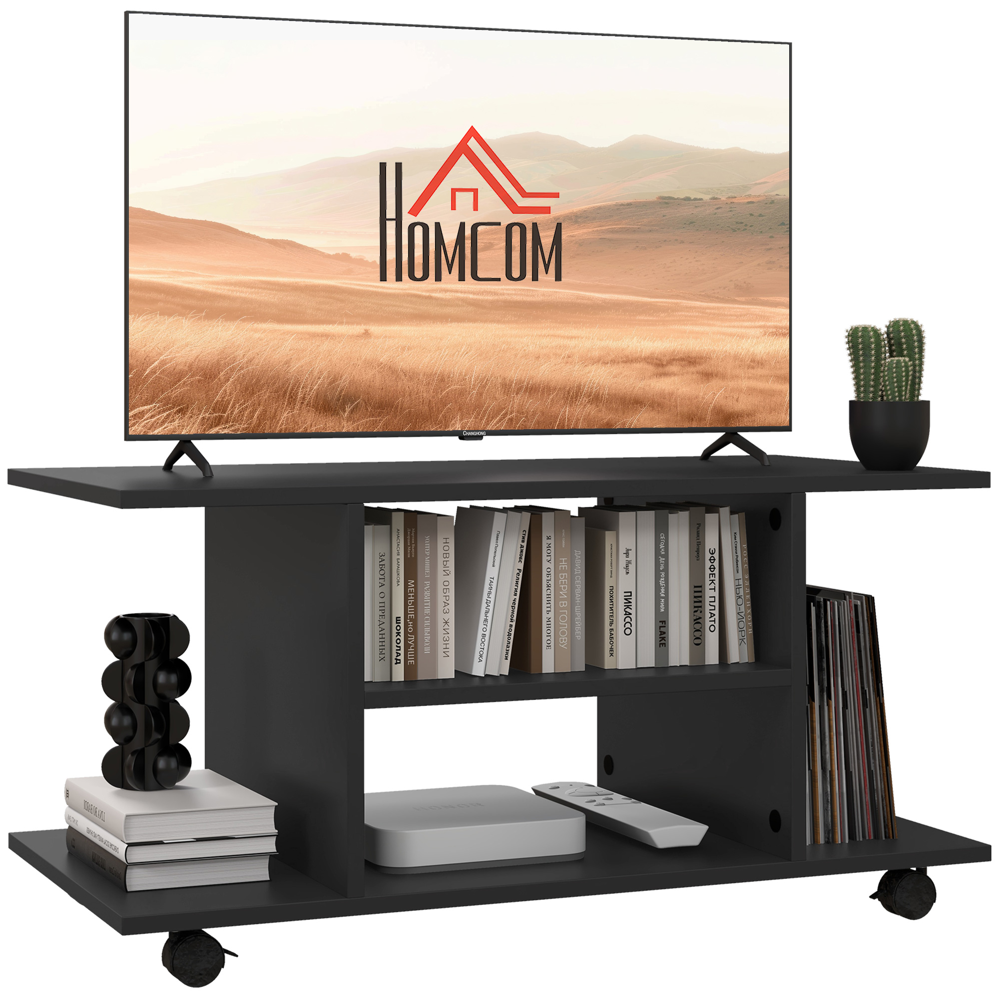 TV Stand W/ Shelves -Black - Life Essentials