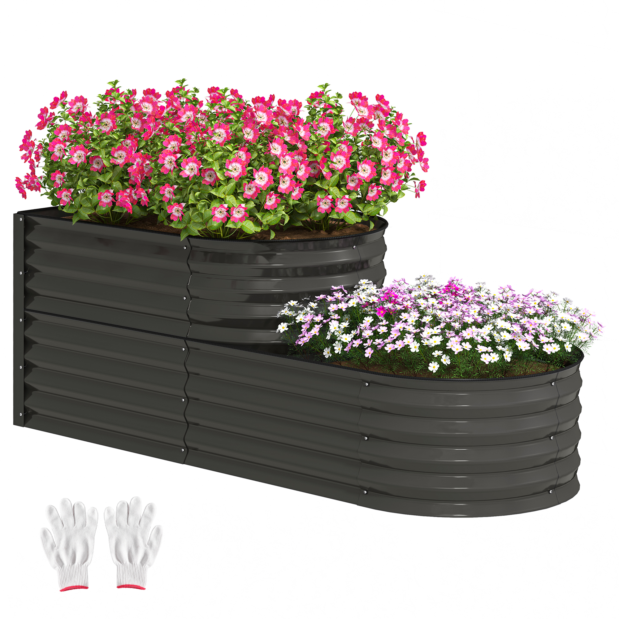 SUNVISTA Two-Tier Galvanised Steel Garden Planter - Dark Grey - Life Essentials