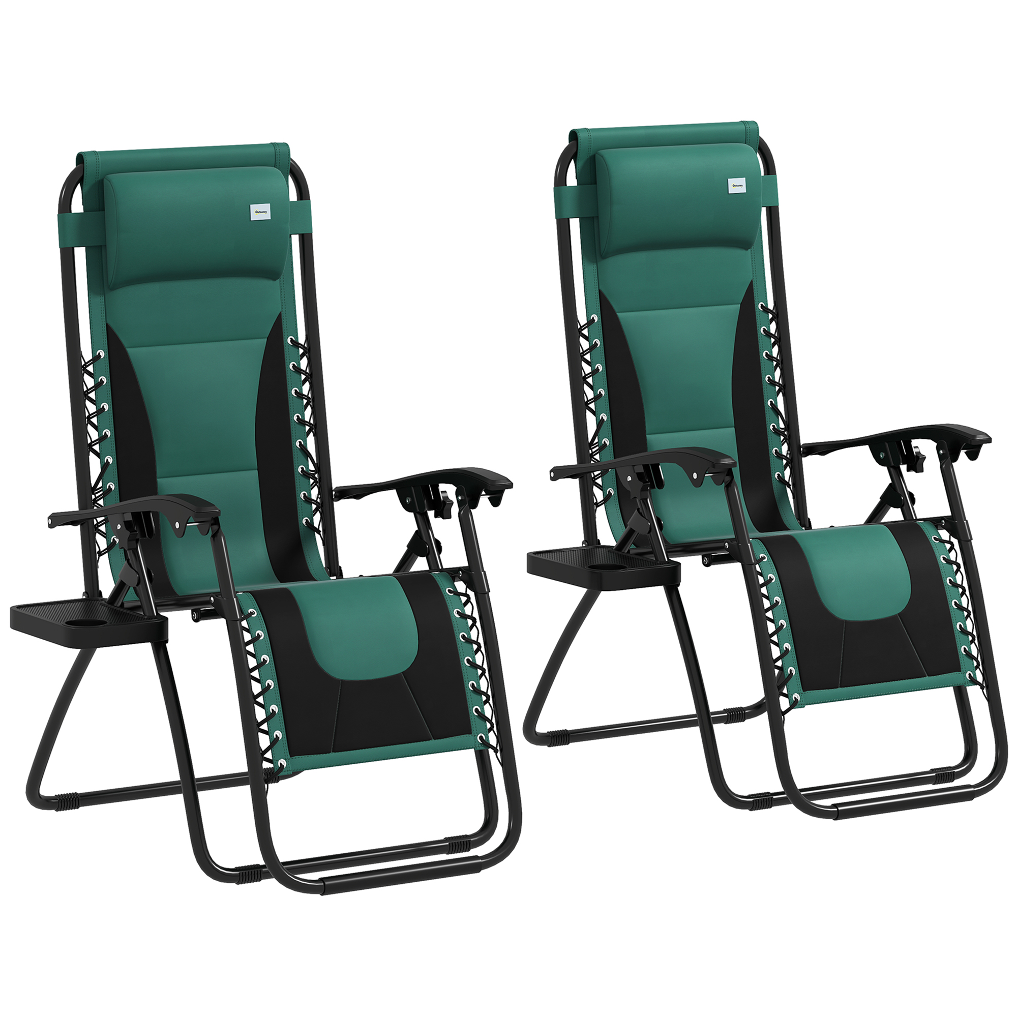 SUNVISTA Zero Gravity Lounger Chair Set of 2, Folding Reclining Patio Chair with Padded Seat, Cup Holder, Green - Life Essentials